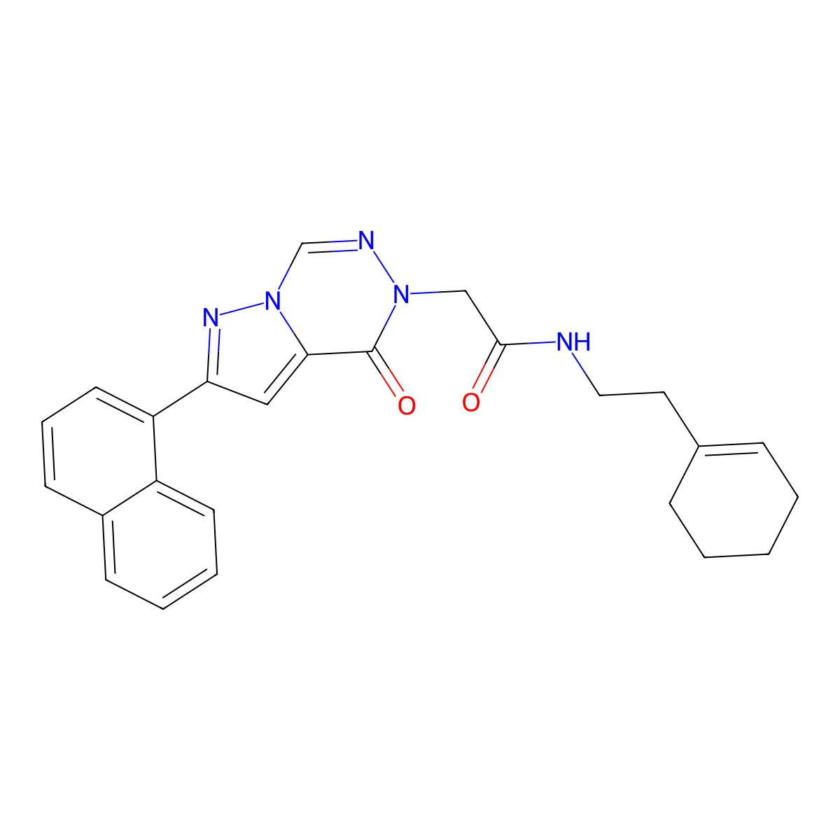N-[2-(cyclohex-1-en-1-yl)ethyl]-2-[2-(naphthalen-1-yl)-4-oxo-4H,5H-pyrazolo[1,5-d][1,2,4]triazin-5-yl]acetamide molecular structure, CAS 1326861-77-1