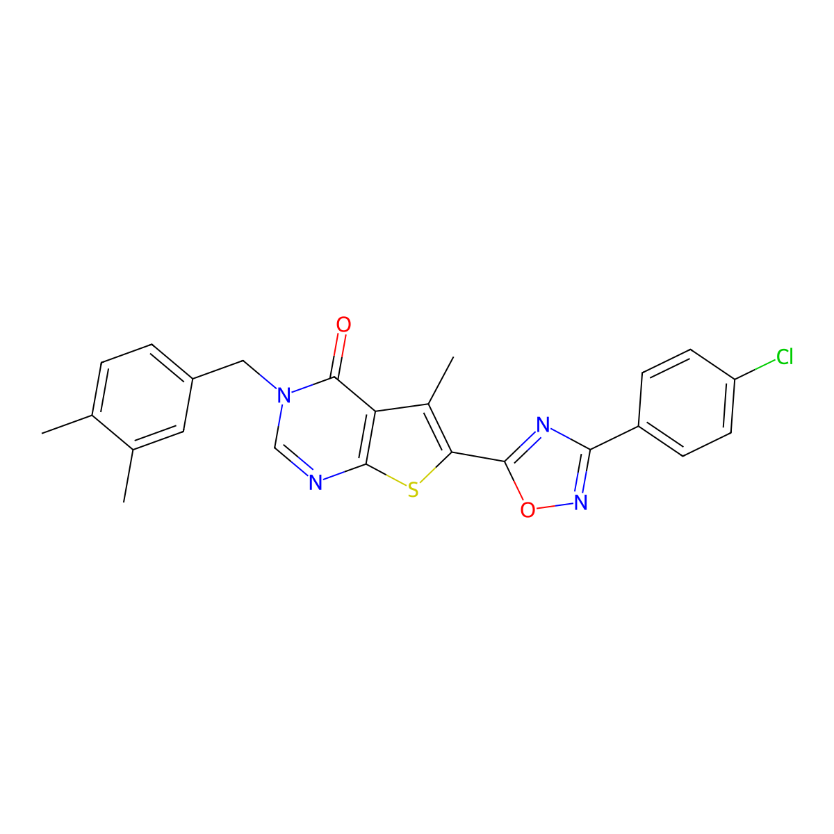 6-[3-(4-chlorophenyl)-1,2,4-oxadiazol-5-yl]-3-(3,4-dimethylbenzyl)-5-methylthieno[2,3-d]pyrimidin-4(3H)-one molecular structure, CAS 1326861-96-4