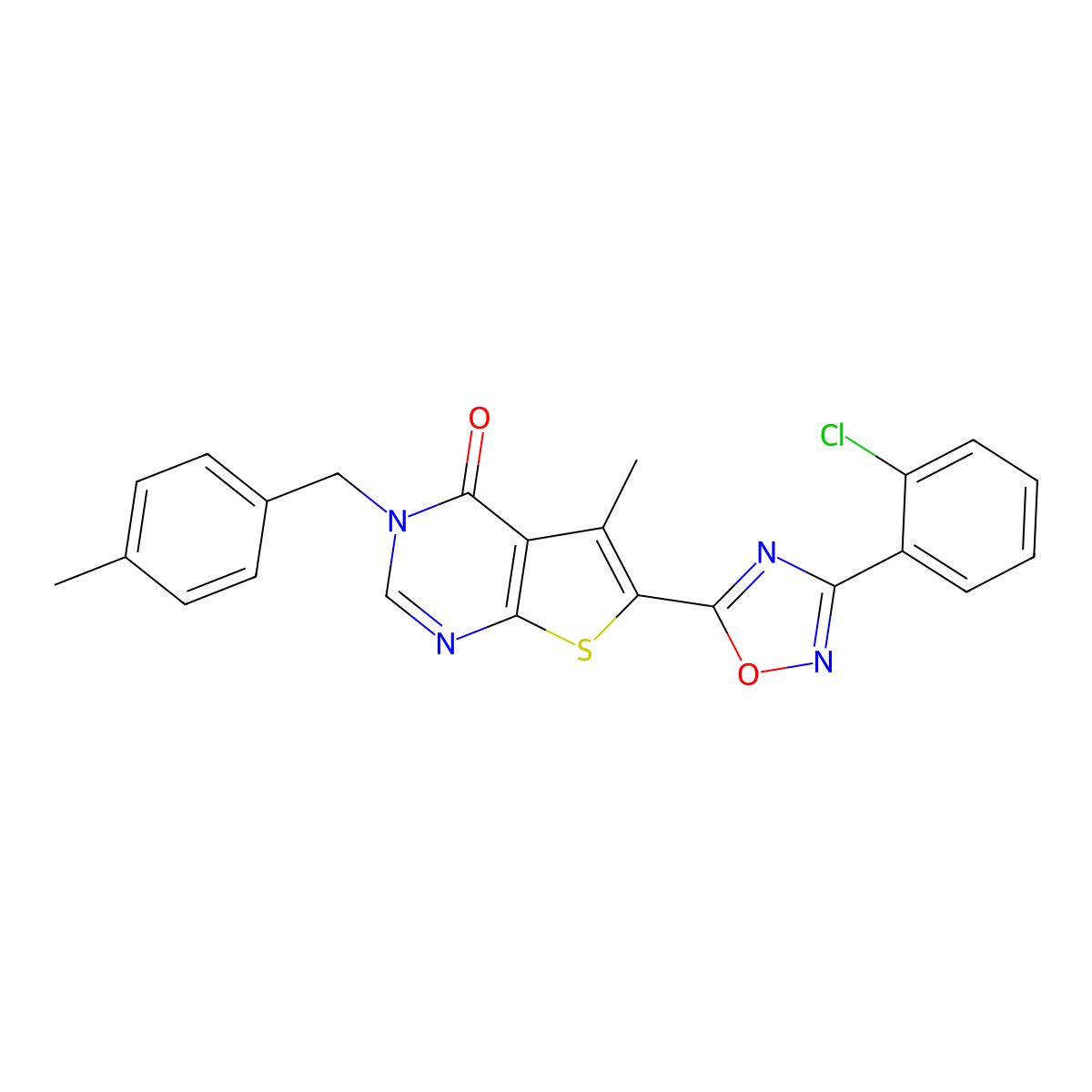6-(3-(2-chlorophenyl)-1,2,4-oxadiazol-5-yl)-5-methyl-3-(4-methylbenzyl)thieno[2,3-d]pyrimidin-4(3H)-one molecular structure, CAS 1326862-20-7