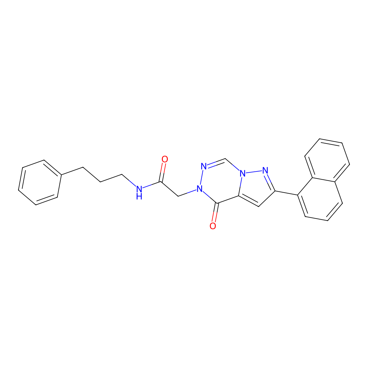 2-[2-(naphthalen-1-yl)-4-oxo-4H,5H-pyrazolo[1,5-d][1,2,4]triazin-5-yl]-N-(3-phenylpropyl)acetamide molecular structure, CAS 1326862-23-0