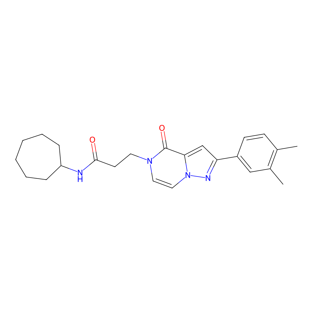 N-cycloheptyl-3-[2-(3,4-dimethylphenyl)-4-oxopyrazolo[1,5-a]pyrazin-5(4H)-yl]propanamide molecular structure, CAS 1326862-68-3