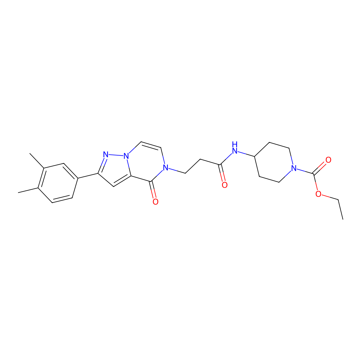 ethyl 4-({3-[2-(3,4-dimethylphenyl)-4-oxopyrazolo[1,5-a]pyrazin-5(4H)-yl]propanoyl}amino)piperidine-1-carboxylate molecular structure, CAS 1326862-79-6