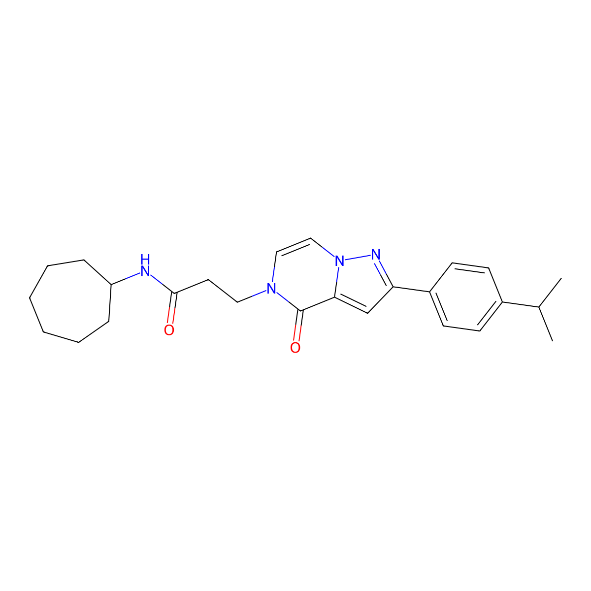 N-cycloheptyl-3-{4-oxo-2-[4-(propan-2-yl)phenyl]pyrazolo[1,5-a]pyrazin-5(4H)-yl}propanamide molecular structure, CAS 1326862-91-2