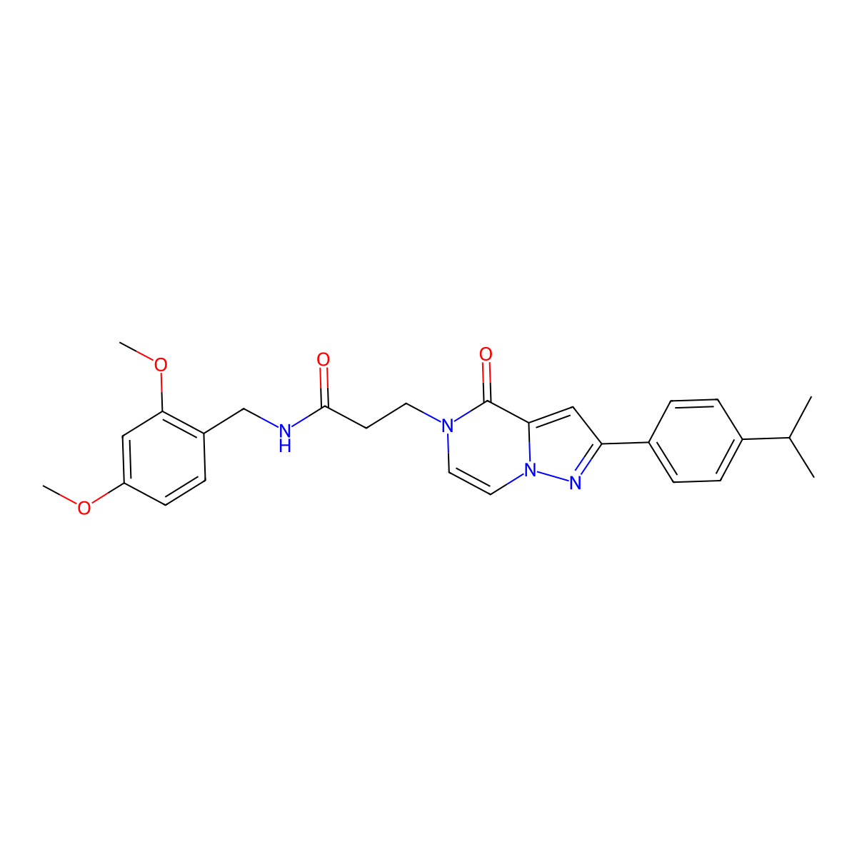 N-[(2,4-dimethoxyphenyl)methyl]-3-{4-oxo-2-[4-(propan-2-yl)phenyl]-4H,5H-pyrazolo[1,5-a]pyrazin-5-yl}propanamide molecular structure, CAS 1326863-00-6