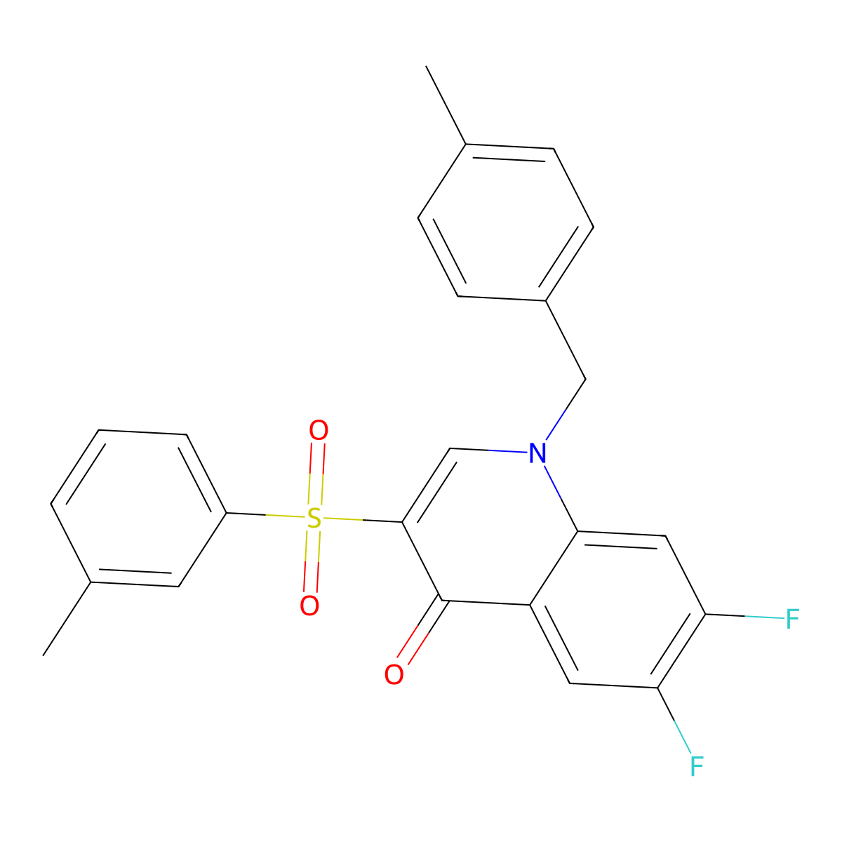 6,7-difluoro-1-(4-methylbenzyl)-3-[(3-methylphenyl)sulfonyl]quinolin-4(1H)-one molecular structure, CAS 1326863-21-1