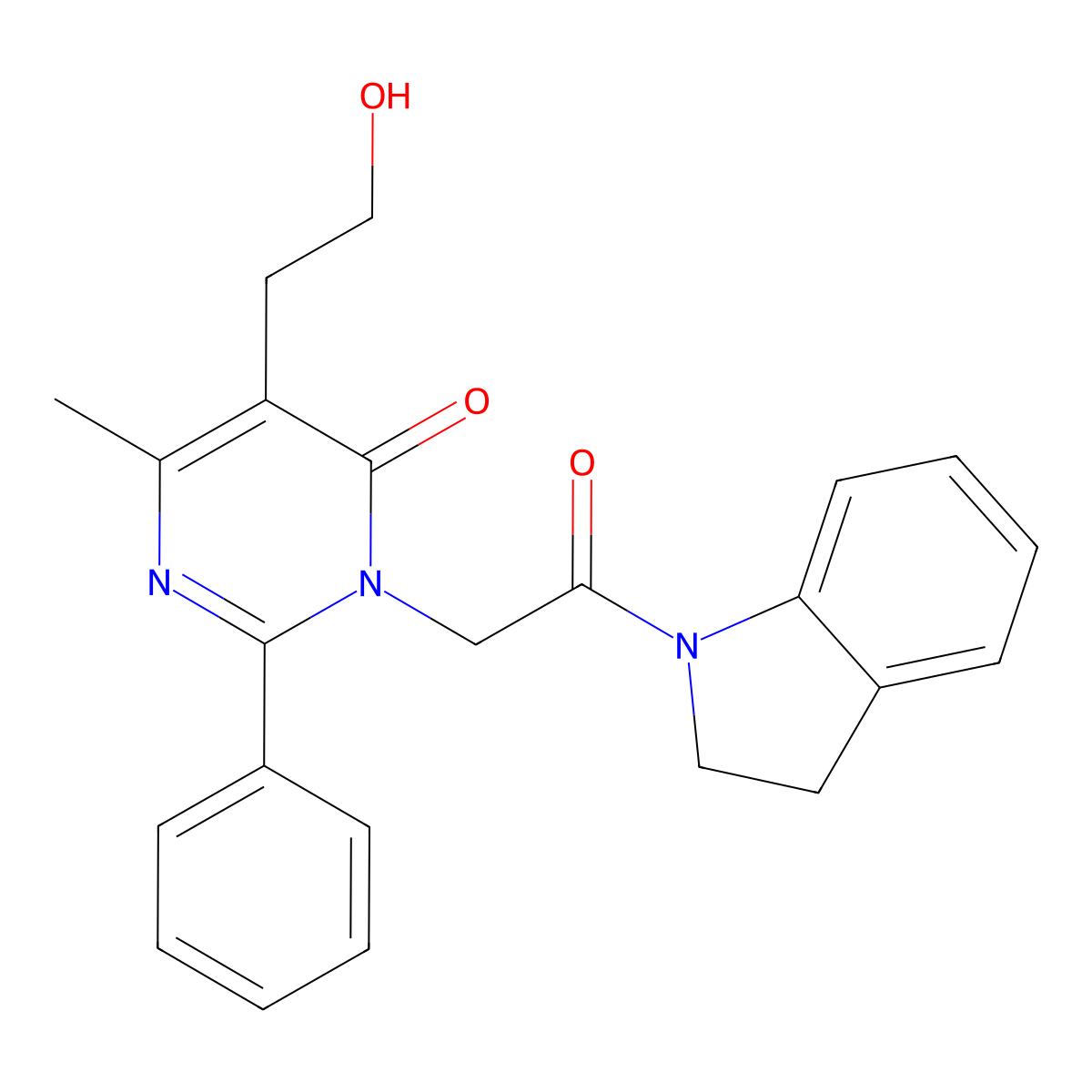 3-[2-(2,3-dihydro-1H-indol-1-yl)-2-oxoethyl]-5-(2-hydroxyethyl)-6-methyl-2-phenylpyrimidin-4(3H)-one molecular structure, CAS 1326863-29-9