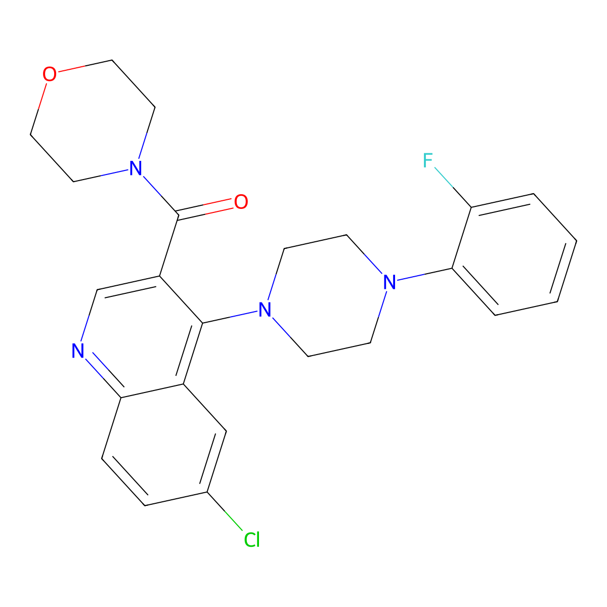 {6-Chloro-4-[4-(2-fluorophenyl)piperazin-1-yl]quinolin-3-yl}(morpholin-4-yl)methanone molecular structure, CAS 1326863-91-5