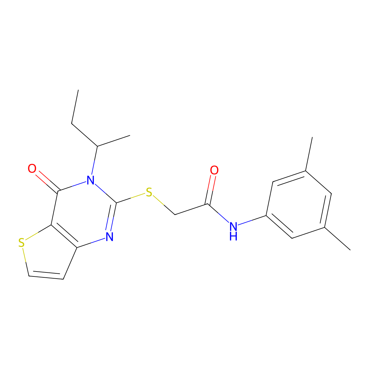 2-((3-(sec-butyl)-4-oxo-3,4-dihydrothieno[3,2-d]pyrimidin-2-yl)thio)-N-(3,5-dimethylphenyl)acetamide molecular structure, CAS 1326865-62-6