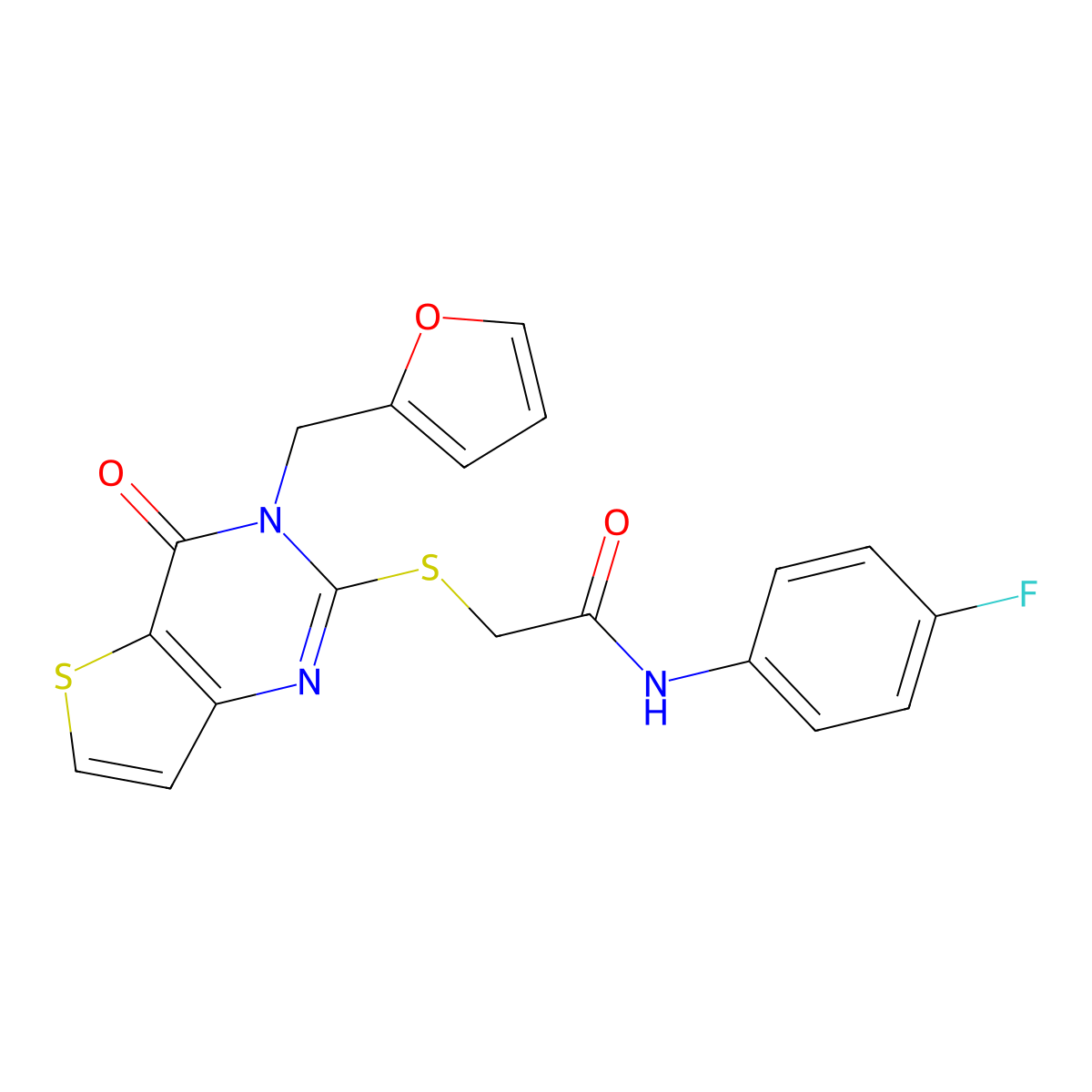N-(4-fluorophenyl)-2-{[3-(furan-2-ylmethyl)-4-oxo-3,4-dihydrothieno[3,2-d]pyrimidin-2-yl]sulfanyl}acetamide molecular structure, CAS 1326865-86-4
