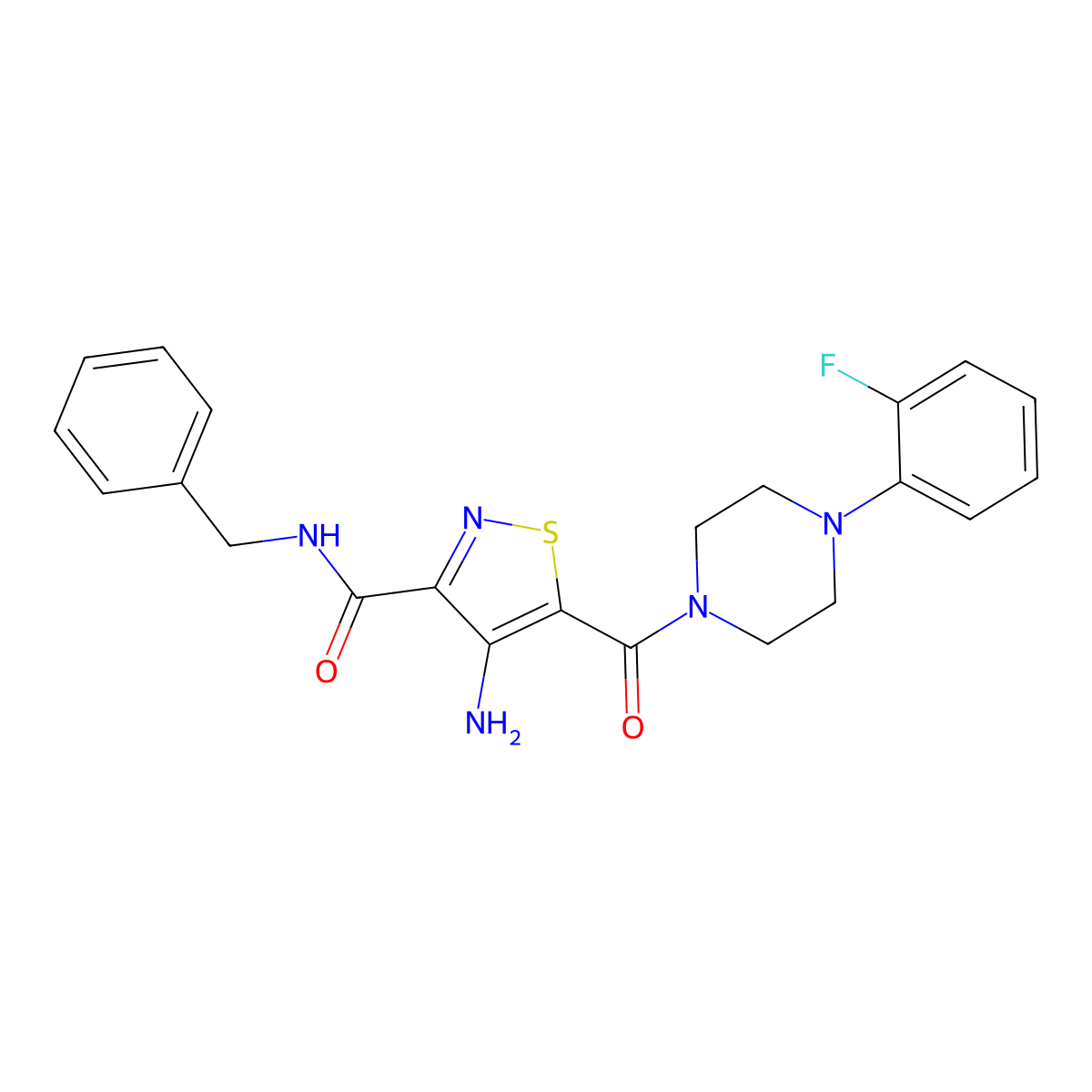 4-amino-N-benzyl-5-[4-(2-fluorophenyl)piperazine-1-carbonyl]-1,2-thiazole-3-carboxamide molecular structure, CAS 1326866-77-6