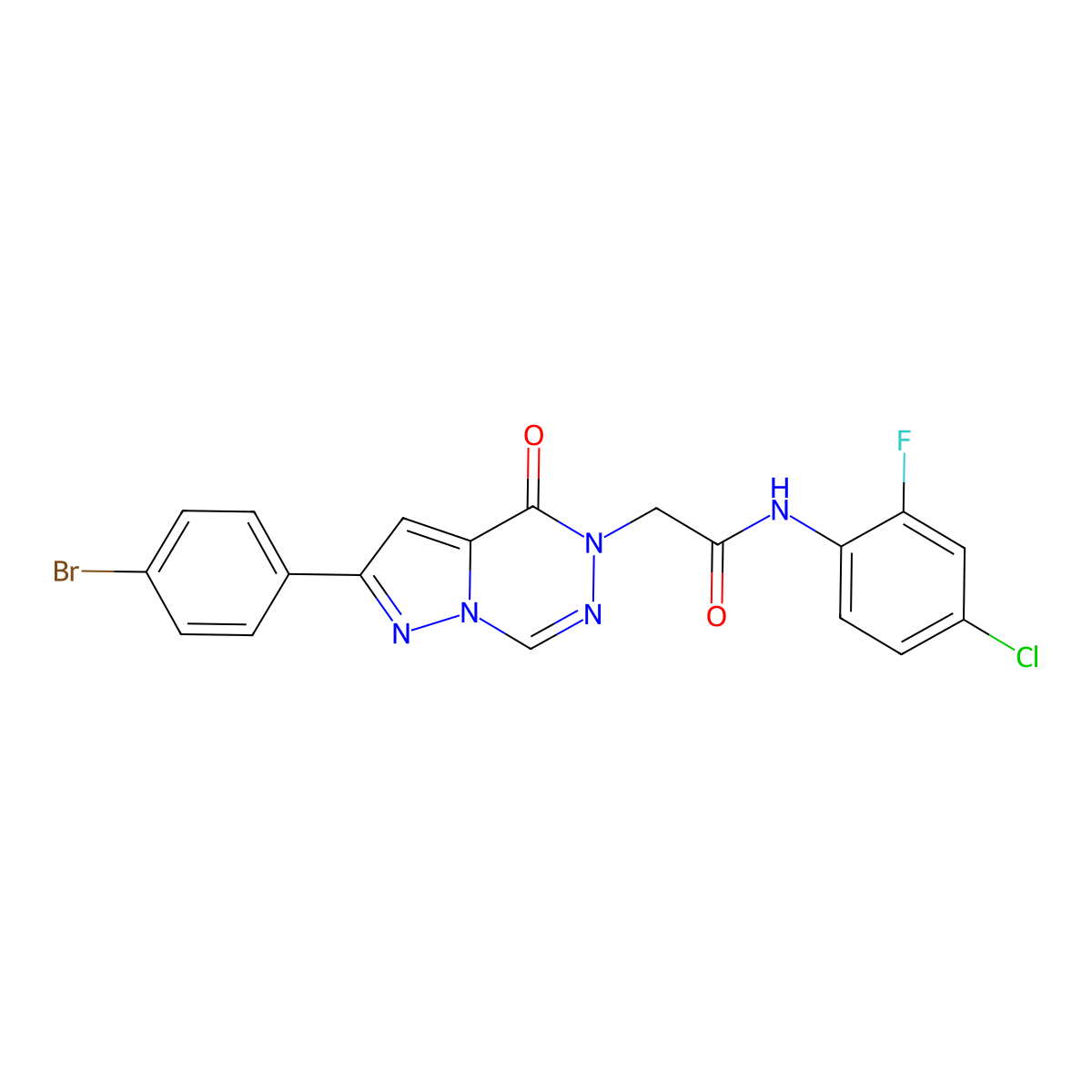 2-[2-(4-bromophenyl)-4-oxo-4H,5H-pyrazolo[1,5-d][1,2,4]triazin-5-yl]-N-(4-chloro-2-fluorophenyl)acetamide molecular structure, CAS 1326867-17-7