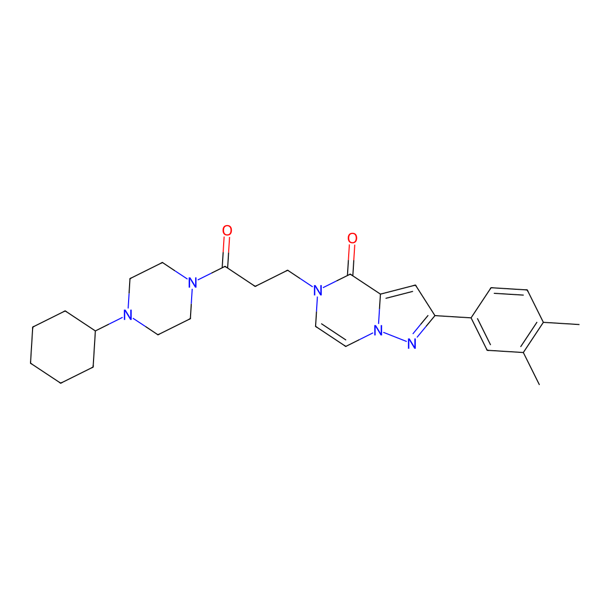 5-[3-(4-cyclohexylpiperazin-1-yl)-3-oxopropyl]-2-(3,4-dimethylphenyl)pyrazolo[1,5-a]pyrazin-4(5H)-one molecular structure, CAS 1326867-57-5