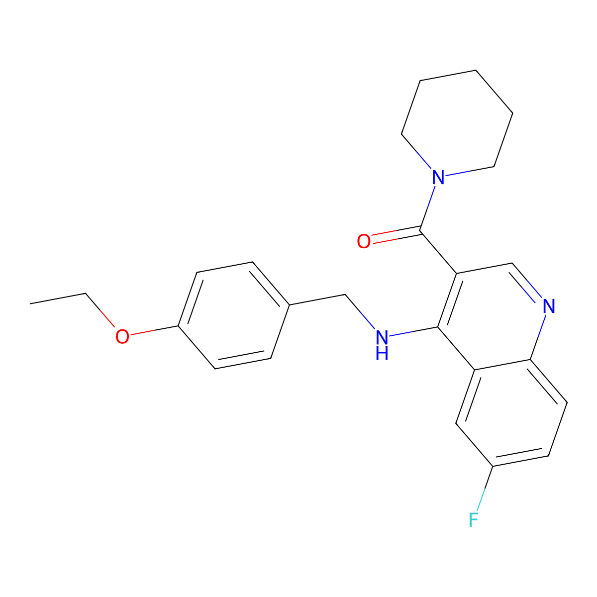 (4-((4-Ethoxybenzyl)amino)-6-fluoroquinolin-3-yl)(piperidin-1-yl)methanone molecular structure, CAS 1326867-95-1