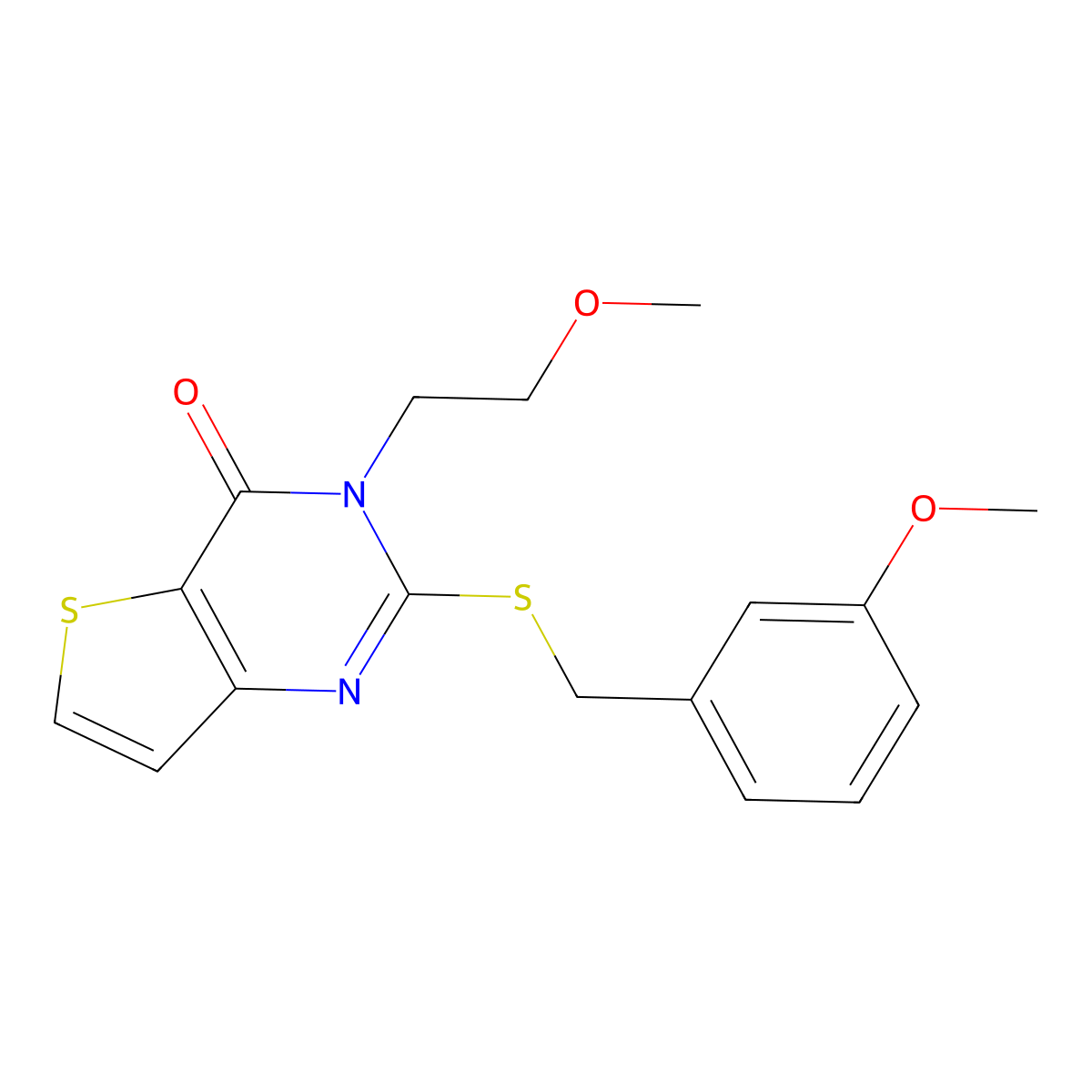 2-[(3-methoxybenzyl)sulfanyl]-3-(2-methoxyethyl)thieno[3,2-d]pyrimidin-4(3H)-one molecular structure, CAS 1326867-97-3