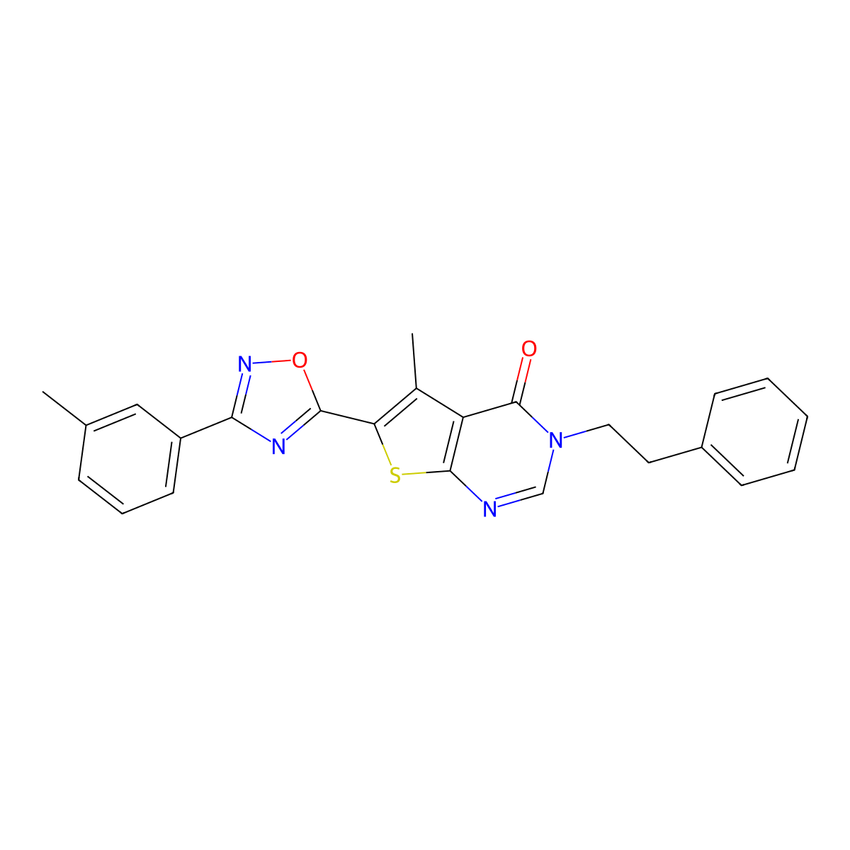 5-methyl-6-[3-(3-methylphenyl)-1,2,4-oxadiazol-5-yl]-3-(2-phenylethyl)-3H,4H-thieno[2,3-d]pyrimidin-4-one molecular structure, CAS 1326868-56-7