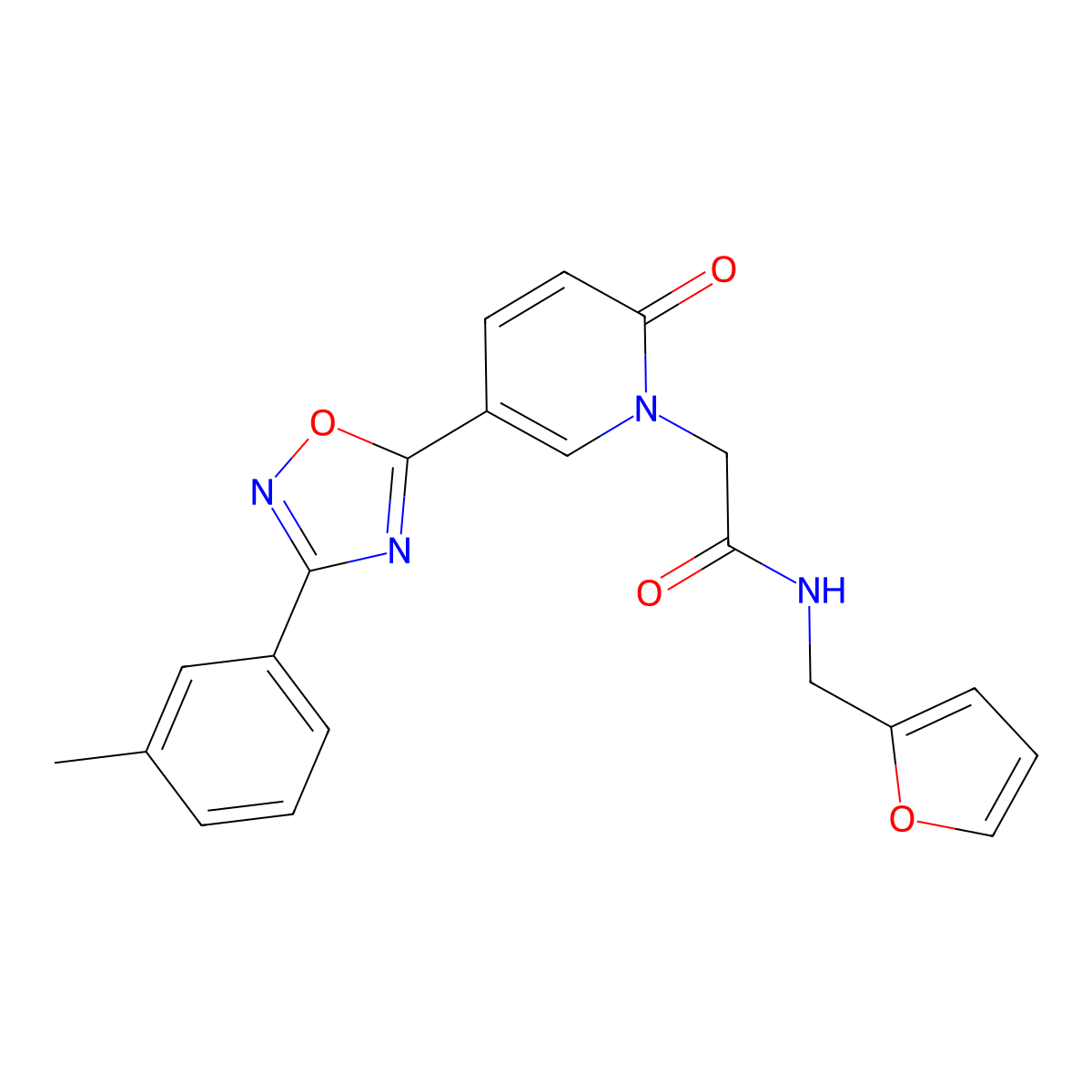 N-(furan-2-ylmethyl)-2-{5-[3-(3-methylphenyl)-1,2,4-oxadiazol-5-yl]-2-oxopyridin-1(2H)-yl}acetamide molecular structure, CAS 1326868-79-4