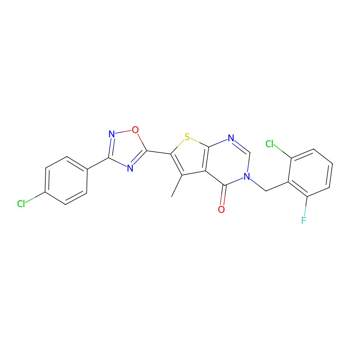 3-(2-chloro-6-fluorobenzyl)-6-(3-(4-chlorophenyl)-1,2,4-oxadiazol-5-yl)-5-methylthieno[2,3-d]pyrimidin-4(3H)-one molecular structure, CAS 1326868-80-7