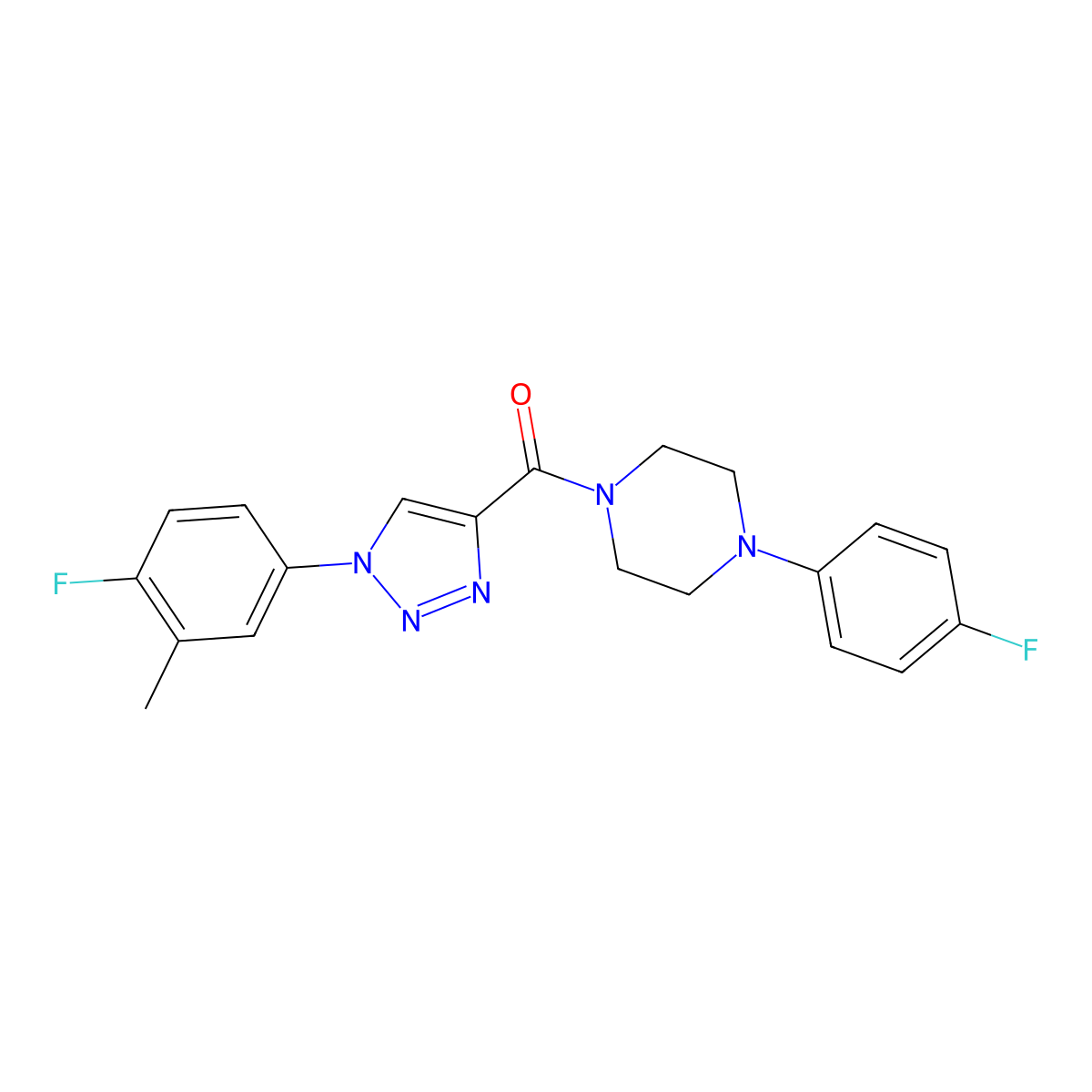 (1-(4-fluoro-3-methylphenyl)-1H-1,2,3-triazol-4-yl)(4-(4-fluorophenyl)piperazin-1-yl)methanone molecular structure, CAS 1326869-54-8