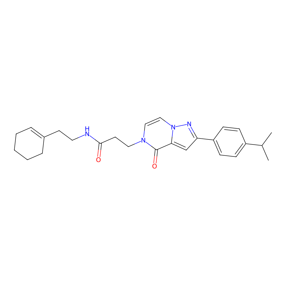 N-[2-(cyclohex-1-en-1-yl)ethyl]-3-{4-oxo-2-[4-(propan-2-yl)phenyl]pyrazolo[1,5-a]pyrazin-5(4H)-yl}propanamide molecular structure, CAS 1326870-79-4