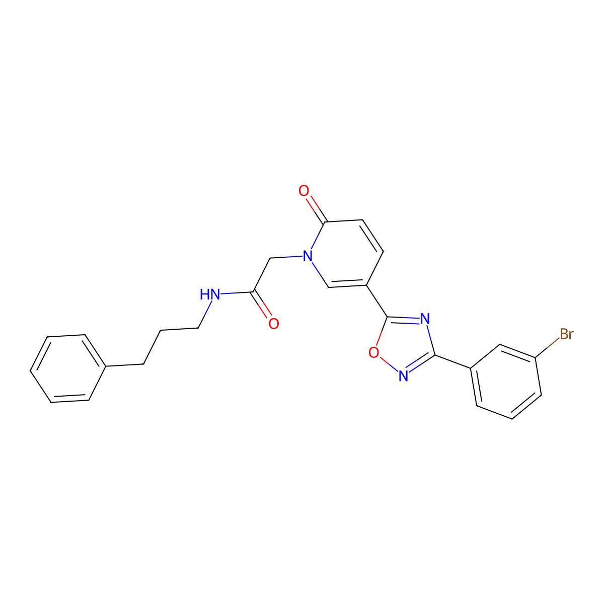 2-(5-(3-(3-bromophenyl)-1,2,4-oxadiazol-5-yl)-2-oxopyridin-1(2H)-yl)-N-(3-phenylpropyl)acetamide molecular structure, CAS 1326871-66-2