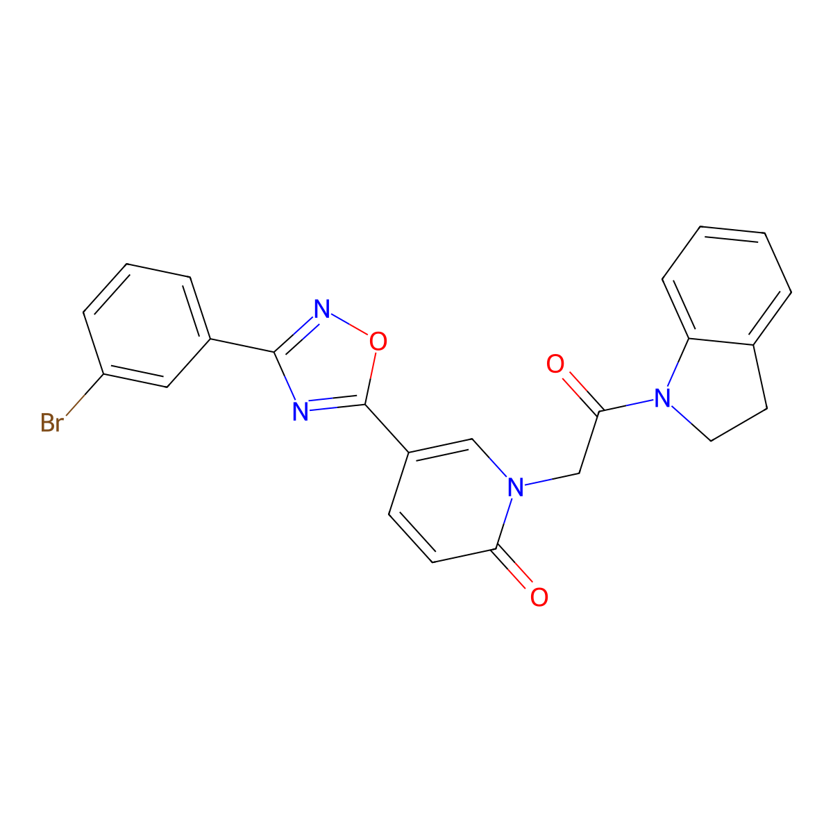 5-[3-(3-bromophenyl)-1,2,4-oxadiazol-5-yl]-1-[2-(2,3-dihydro-1H-indol-1-yl)-2-oxoethyl]-1,2-dihydropyridin-2-one molecular structure, CAS 1326871-71-9