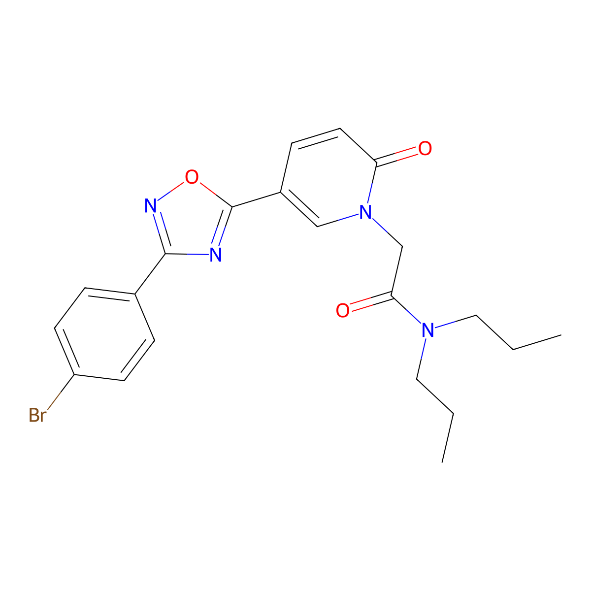 2-(5-(3-(4-bromophenyl)-1,2,4-oxadiazol-5-yl)-2-oxopyridin-1(2H)-yl)-N,N-dipropylacetamide molecular structure, CAS 1326871-75-3