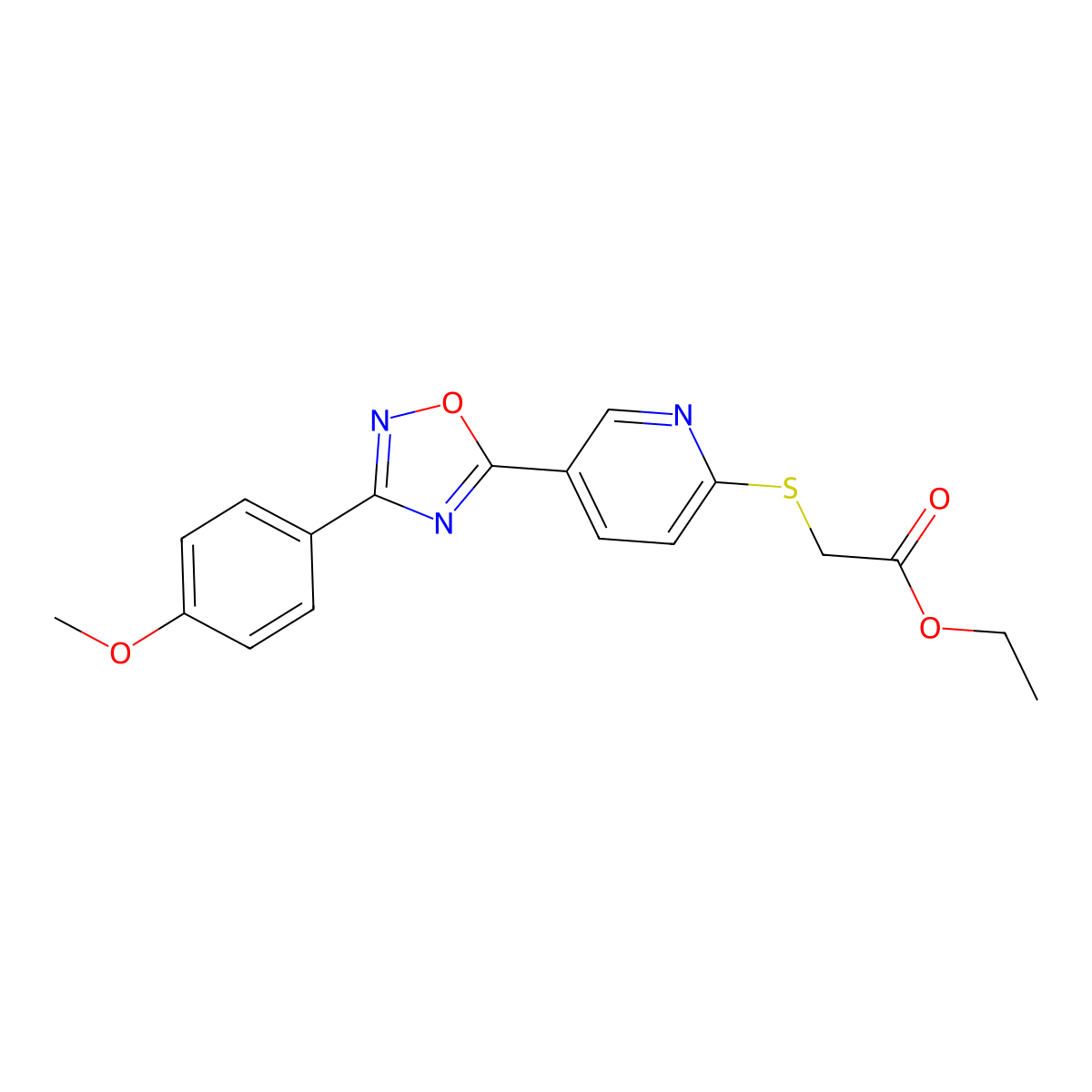 Ethyl ({5-[3-(4-methoxyphenyl)-1,2,4-oxadiazol-5-yl]pyridin-2-yl}sulfanyl)acetate molecular structure, CAS 1326871-86-6
