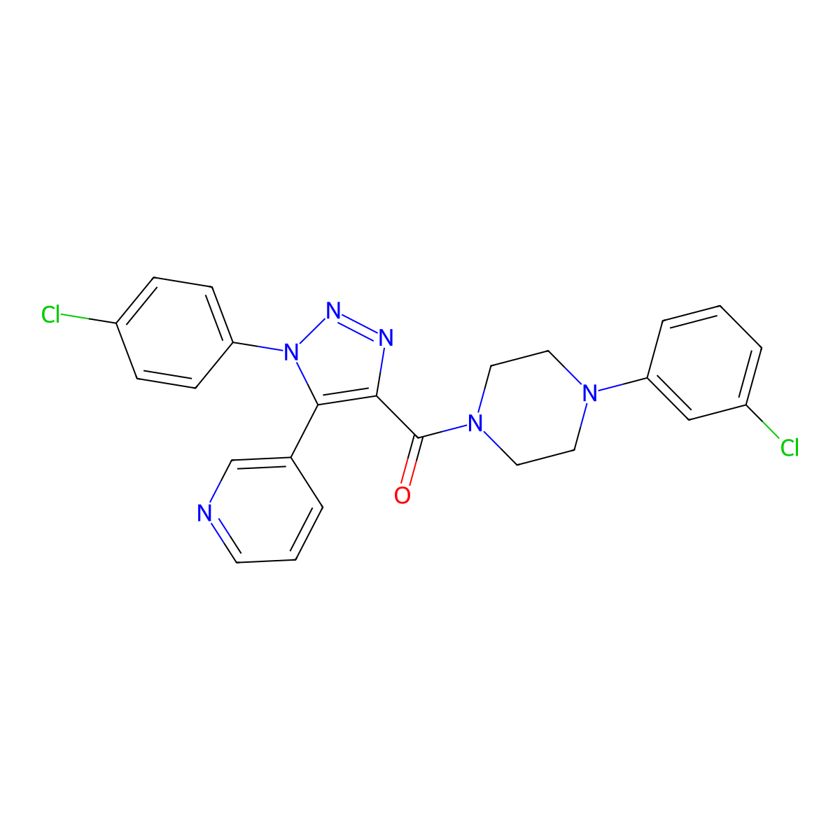 [4-(3-chlorophenyl)piperazin-1-yl][1-(4-chlorophenyl)-5-(pyridin-3-yl)-1H-1,2,3-triazol-4-yl]methanone molecular structure, CAS 1326874-15-0