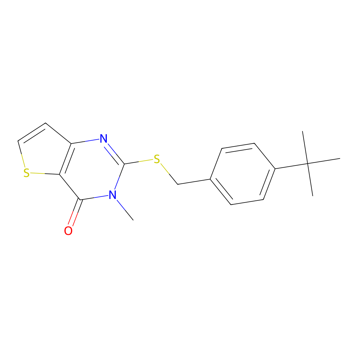 2-{[(4-tert-butylphenyl)methyl]sulfanyl}-3-methyl-3H,4H-thieno[3,2-d]pyrimidin-4-one molecular structure, CAS 1326874-60-5