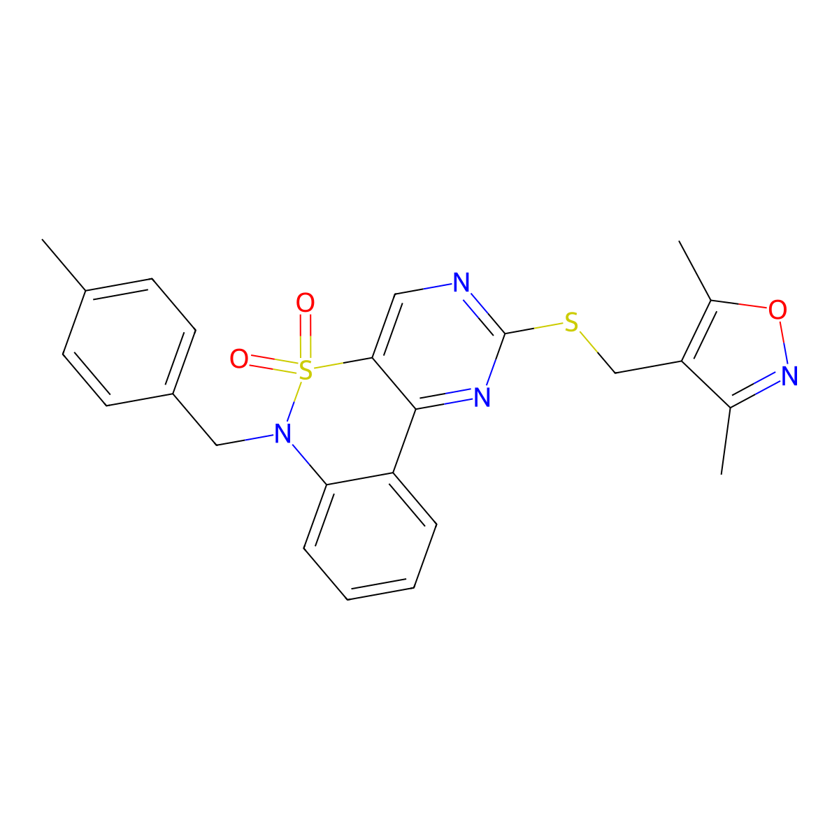 2-{[(3,5-dimethyl-1,2-oxazol-4-yl)methyl]sulfanyl}-6-(4-methylbenzyl)-6H-pyrimido[5,4-c][2,1]benzothiazine 5,5-dioxide molecular structure, CAS 1326875-41-5