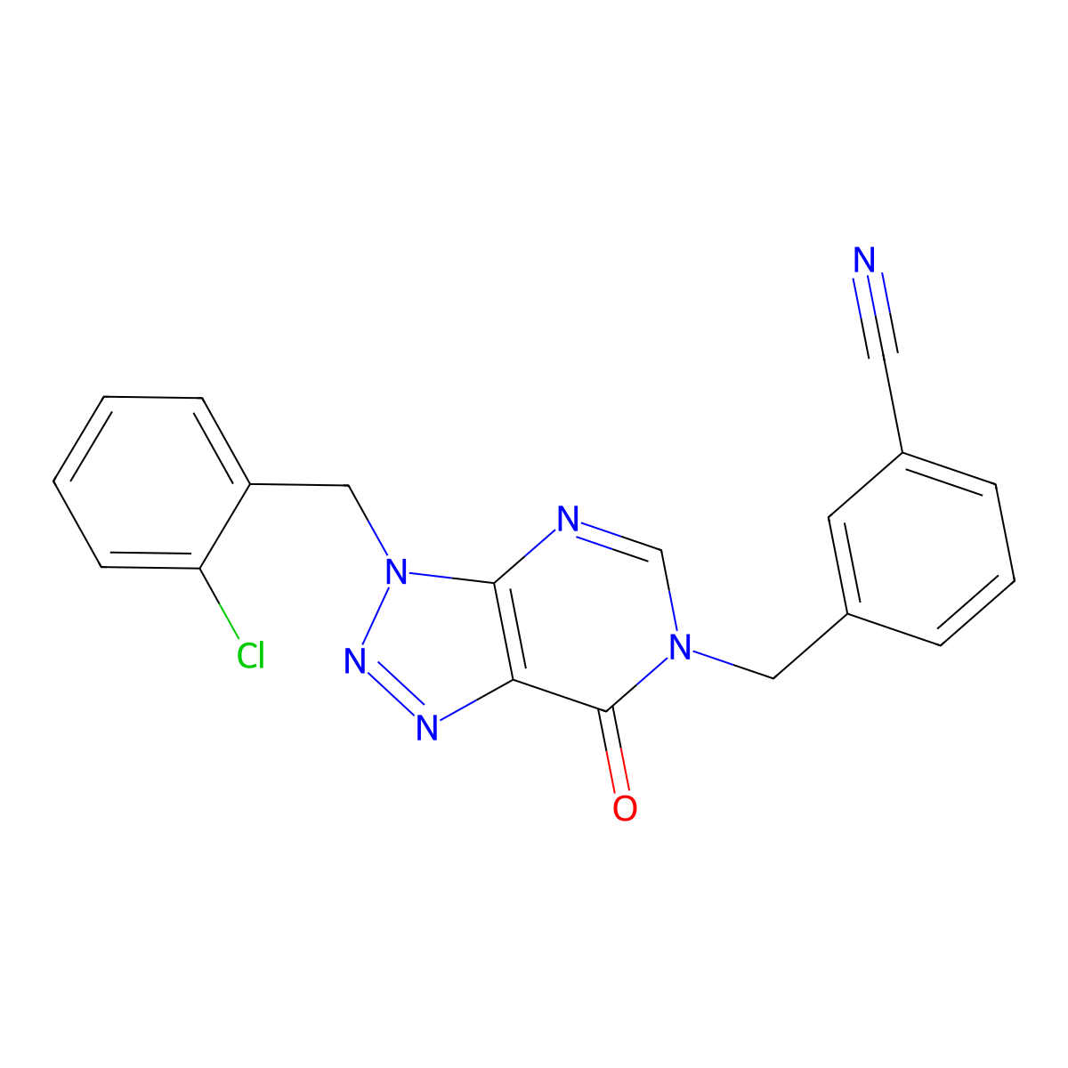 3-((3-(2-chlorobenzyl)-7-oxo-3,7-dihydro-6H-[1,2,3]triazolo[4,5-d]pyrimidin-6-yl)methyl)benzonitrile molecular structure, CAS 1326875-63-1