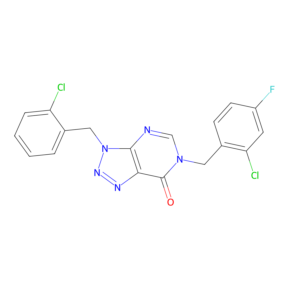 3-(2-chlorobenzyl)-6-(2-chloro-4-fluorobenzyl)-3,6-dihydro-7H-[1,2,3]triazolo[4,5-d]pyrimidin-7-one molecular structure, CAS 1326875-69-7