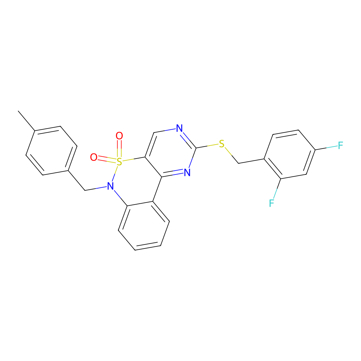 2-[(2,4-difluorobenzyl)sulfanyl]-6-(4-methylbenzyl)-6H-pyrimido[5,4-c][2,1]benzothiazine 5,5-dioxide molecular structure, CAS 1326875-95-9