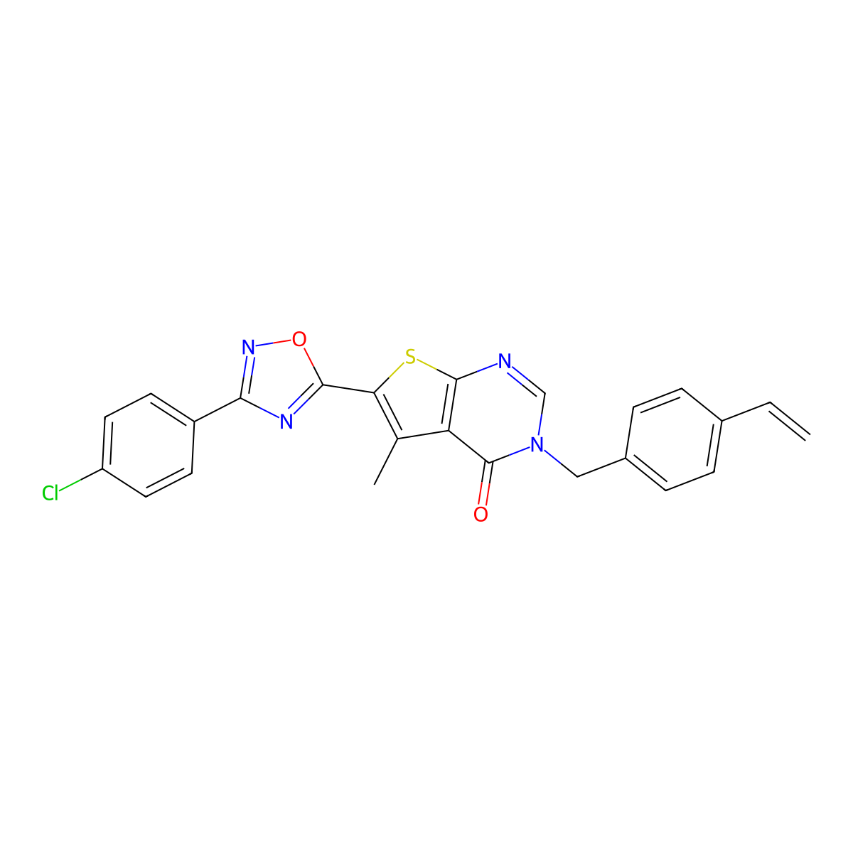 6-[3-(4-chlorophenyl)-1,2,4-oxadiazol-5-yl]-3-(4-ethenylbenzyl)-5-methylthieno[2,3-d]pyrimidin-4(3H)-one molecular structure, CAS 1326876-00-9