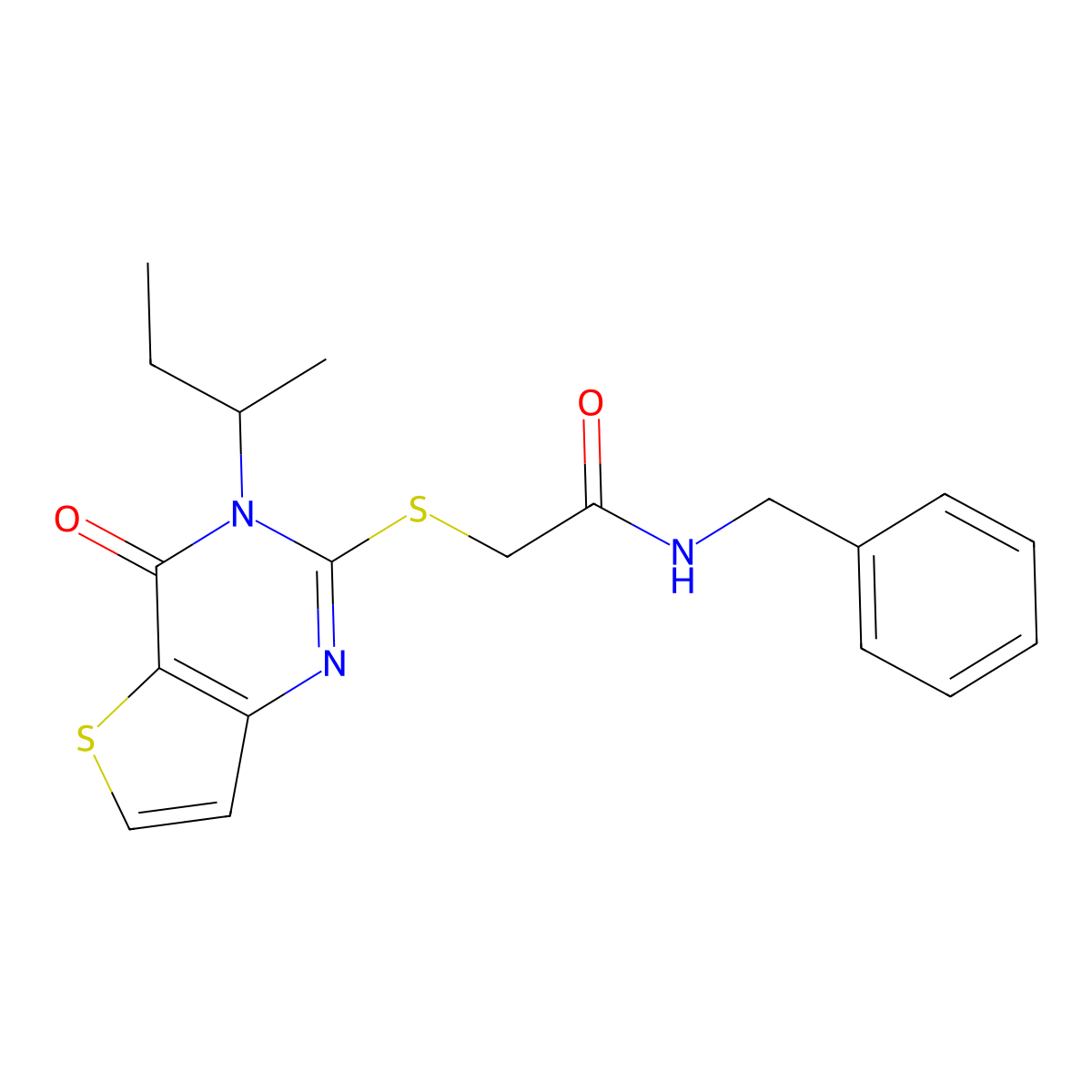 N-benzyl-2-{[3-(butan-2-yl)-4-oxo-3,4-dihydrothieno[3,2-d]pyrimidin-2-yl]sulfanyl}acetamide molecular structure, CAS 1326876-51-0
