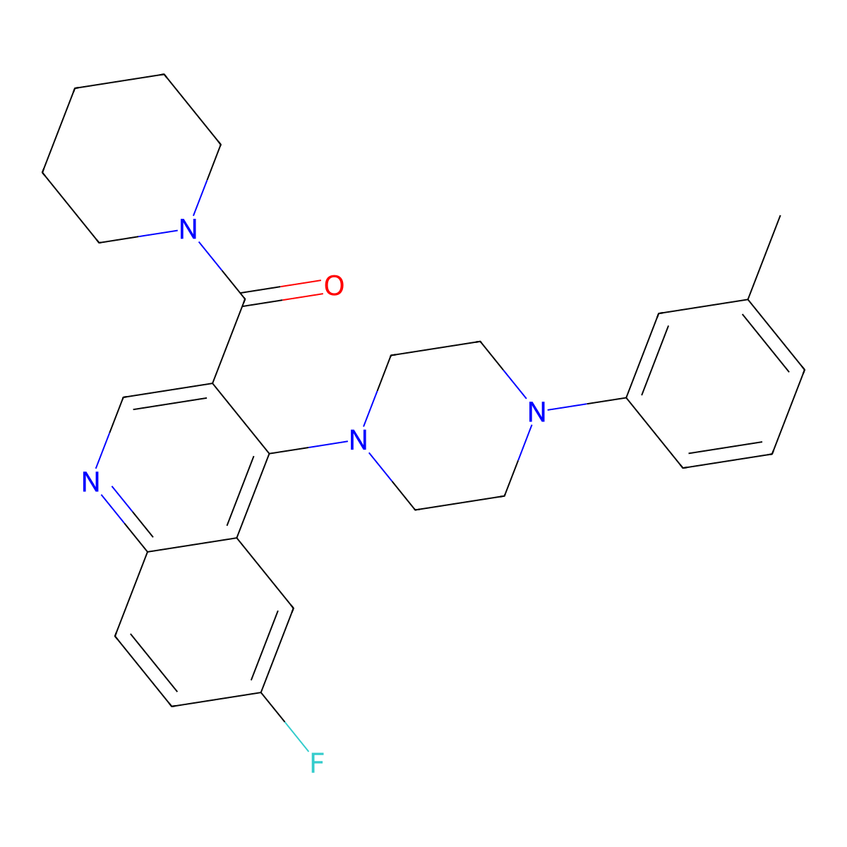 {6-Fluoro-4-[4-(3-methylphenyl)piperazin-1-yl]quinolin-3-yl}(piperidin-1-yl)methanone molecular structure, CAS 1326877-44-4