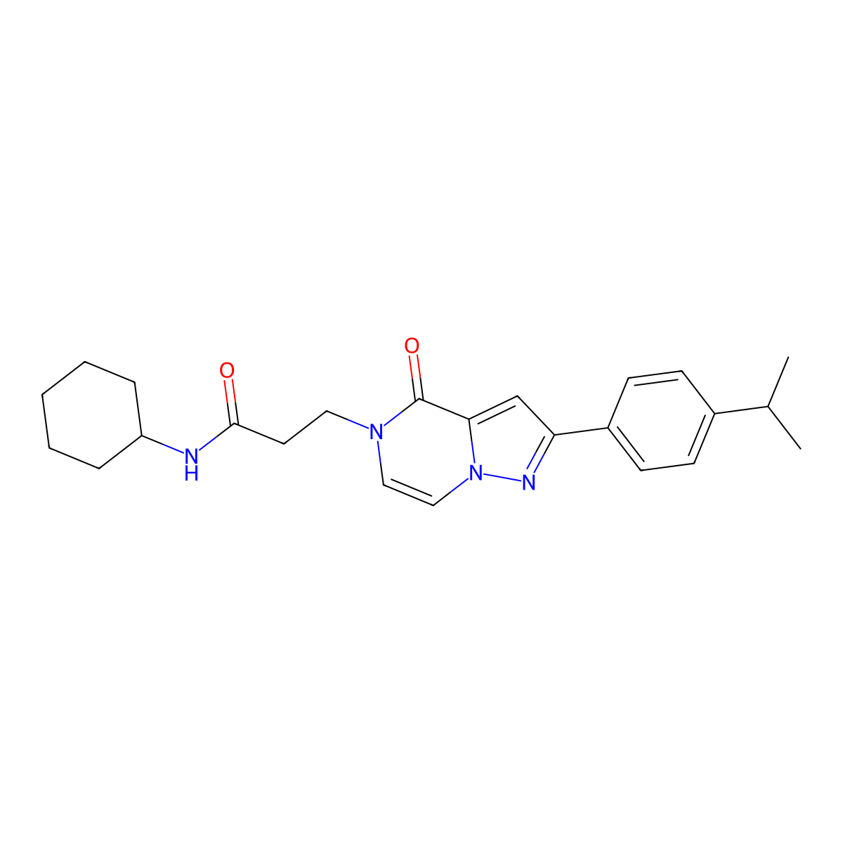 N-cyclohexyl-3-{4-oxo-2-[4-(propan-2-yl)phenyl]pyrazolo[1,5-a]pyrazin-5(4H)-yl}propanamide molecular structure, CAS 1326877-56-8