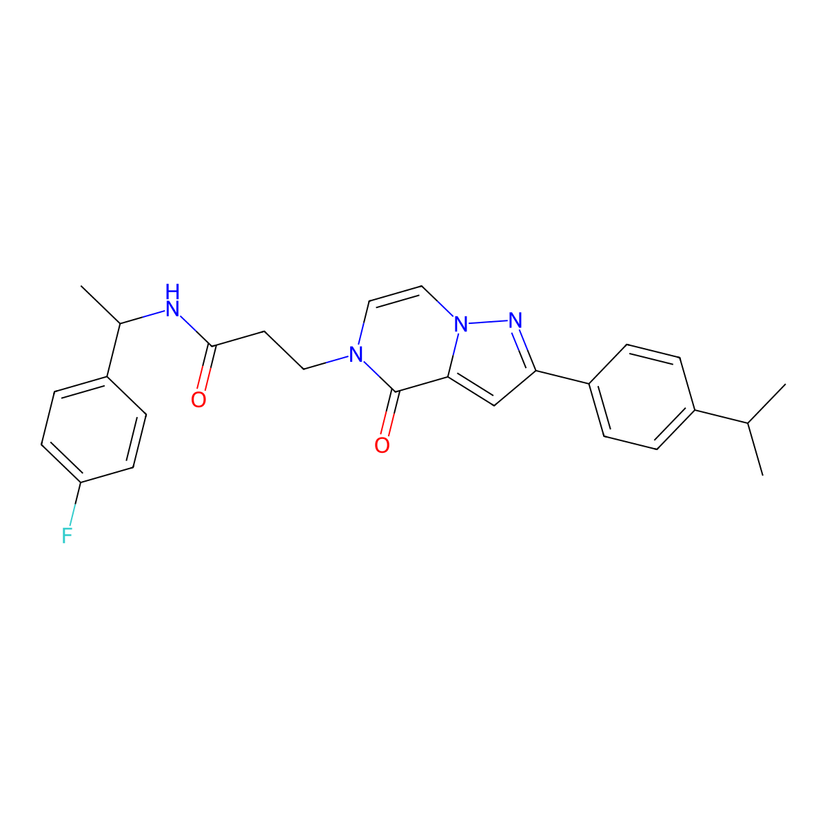 N-[1-(4-fluorophenyl)ethyl]-3-{4-oxo-2-[4-(propan-2-yl)phenyl]-4H,5H-pyrazolo[1,5-a]pyrazin-5-yl}propanamide molecular structure, CAS 1326877-87-5