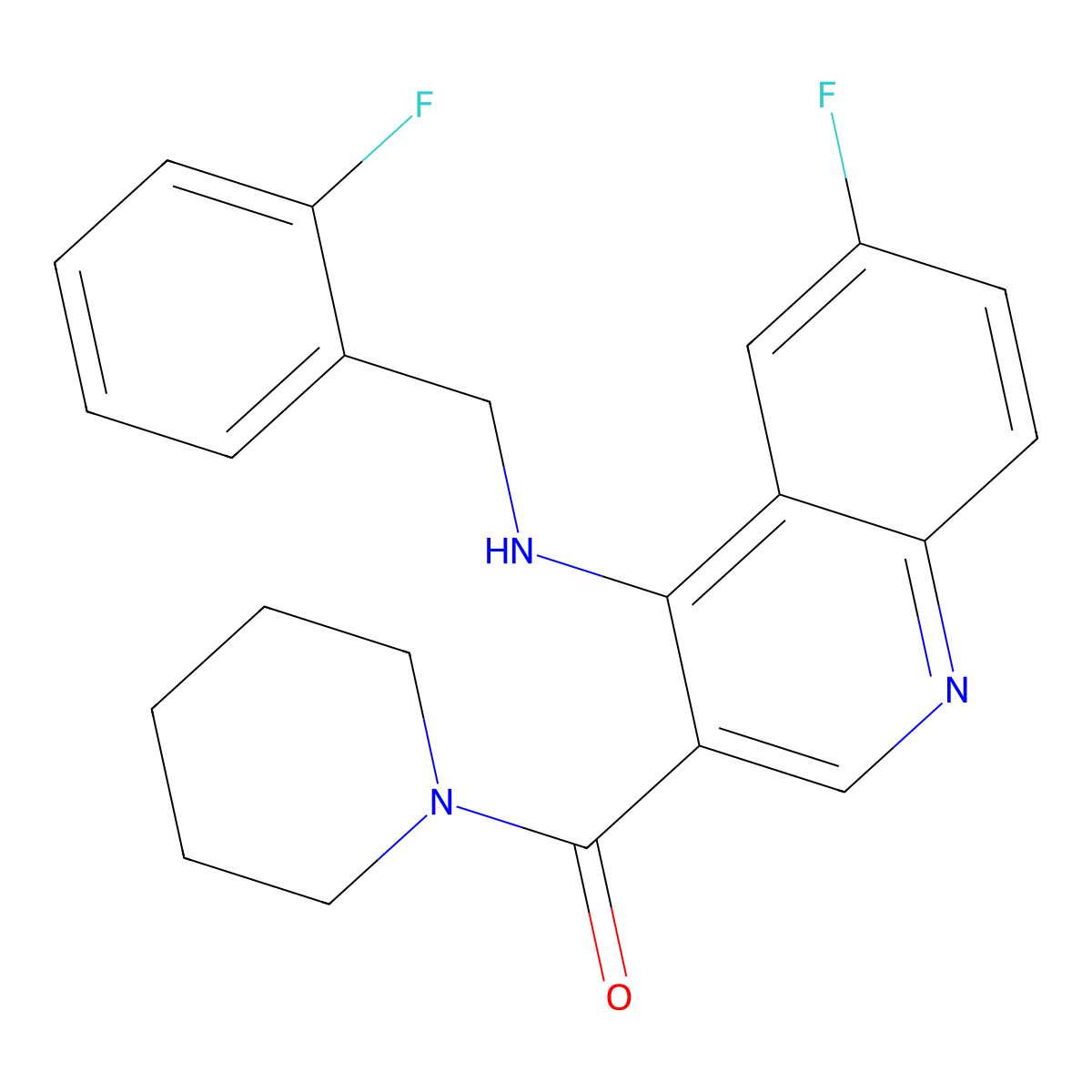 (6-Fluoro-4-((2-fluorobenzyl)amino)quinolin-3-yl)(piperidin-1-yl)methanone molecular structure, CAS 1326878-57-2