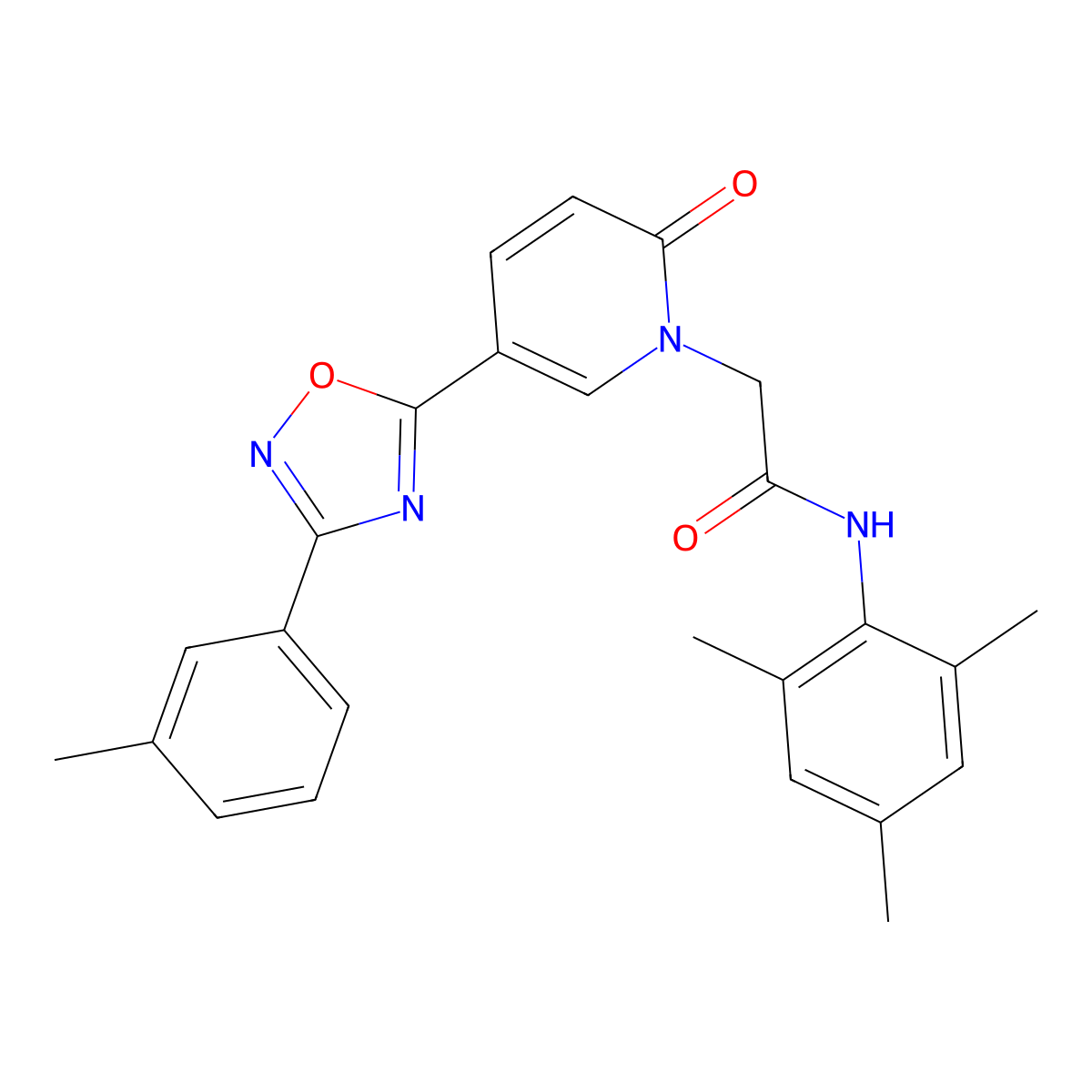 2-{5-[3-(3-methylphenyl)-1,2,4-oxadiazol-5-yl]-2-oxopyridin-1(2H)-yl}-N-(2,4,6-trimethylphenyl)acetamide molecular structure, CAS 1326878-86-7