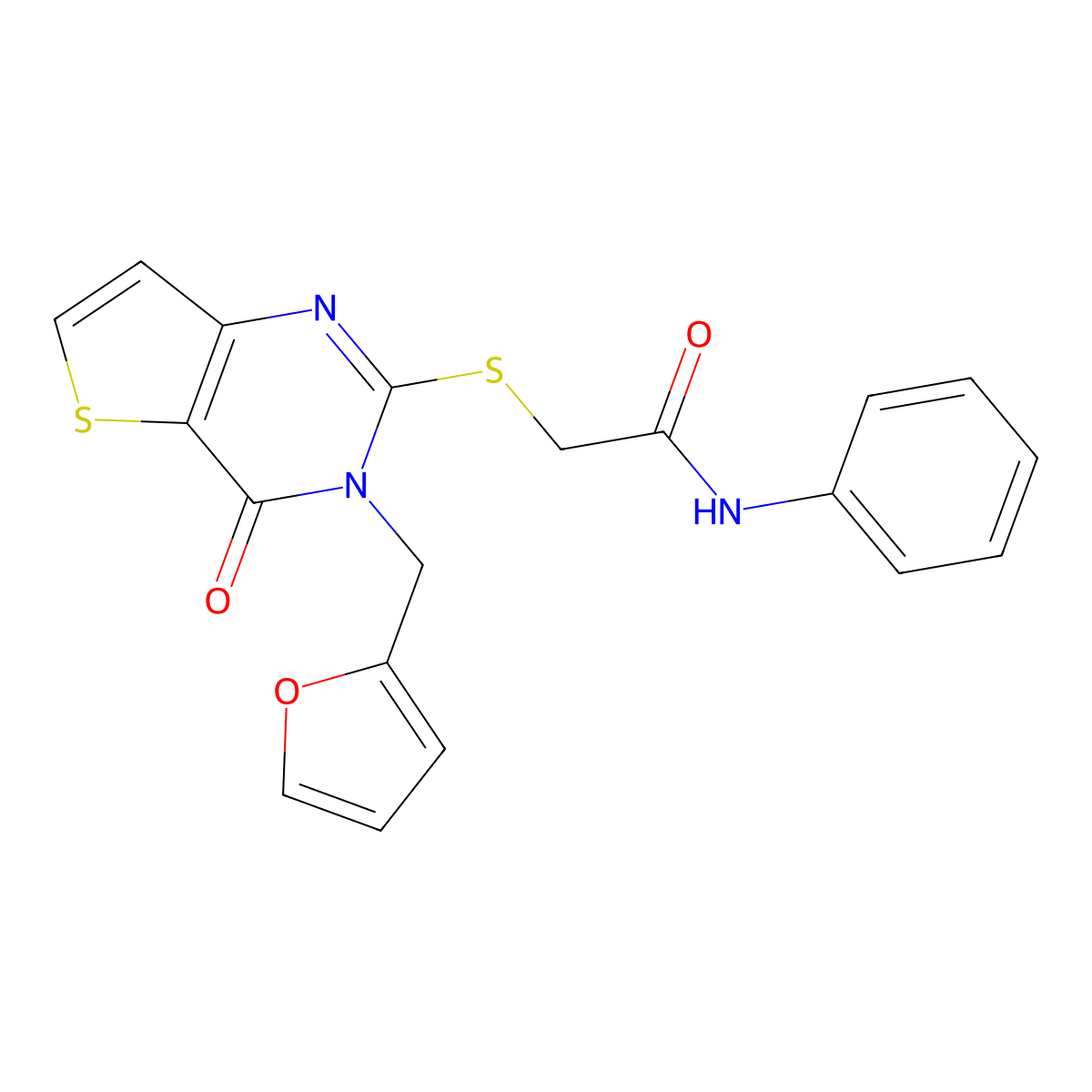 2-({3-[(furan-2-yl)methyl]-4-oxo-3H,4H-thieno[3,2-d]pyrimidin-2-yl}sulfanyl)-N-phenylacetamide molecular structure, CAS 1326878-88-9