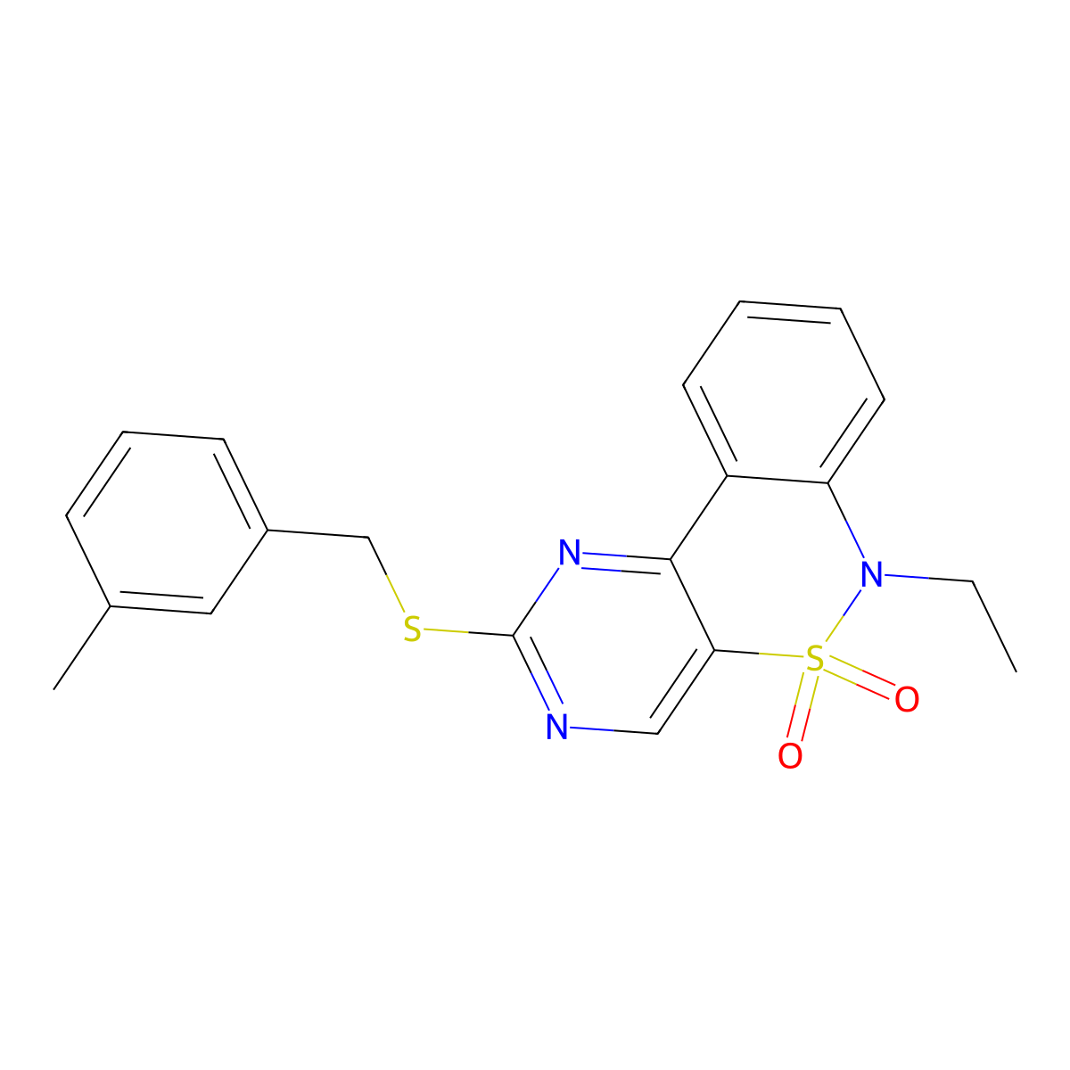 6-ethyl-2-[(3-methylbenzyl)sulfanyl]-6H-pyrimido[5,4-c][2,1]benzothiazine 5,5-dioxide molecular structure, CAS 1326879-44-0