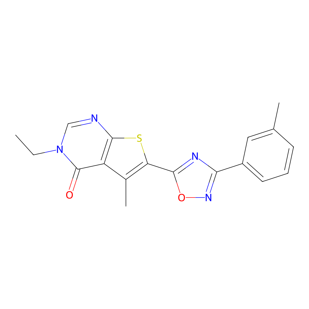 3-ethyl-5-methyl-6-[3-(3-methylphenyl)-1,2,4-oxadiazol-5-yl]thieno[2,3-d]pyrimidin-4(3H)-one molecular structure, CAS 1326879-72-4