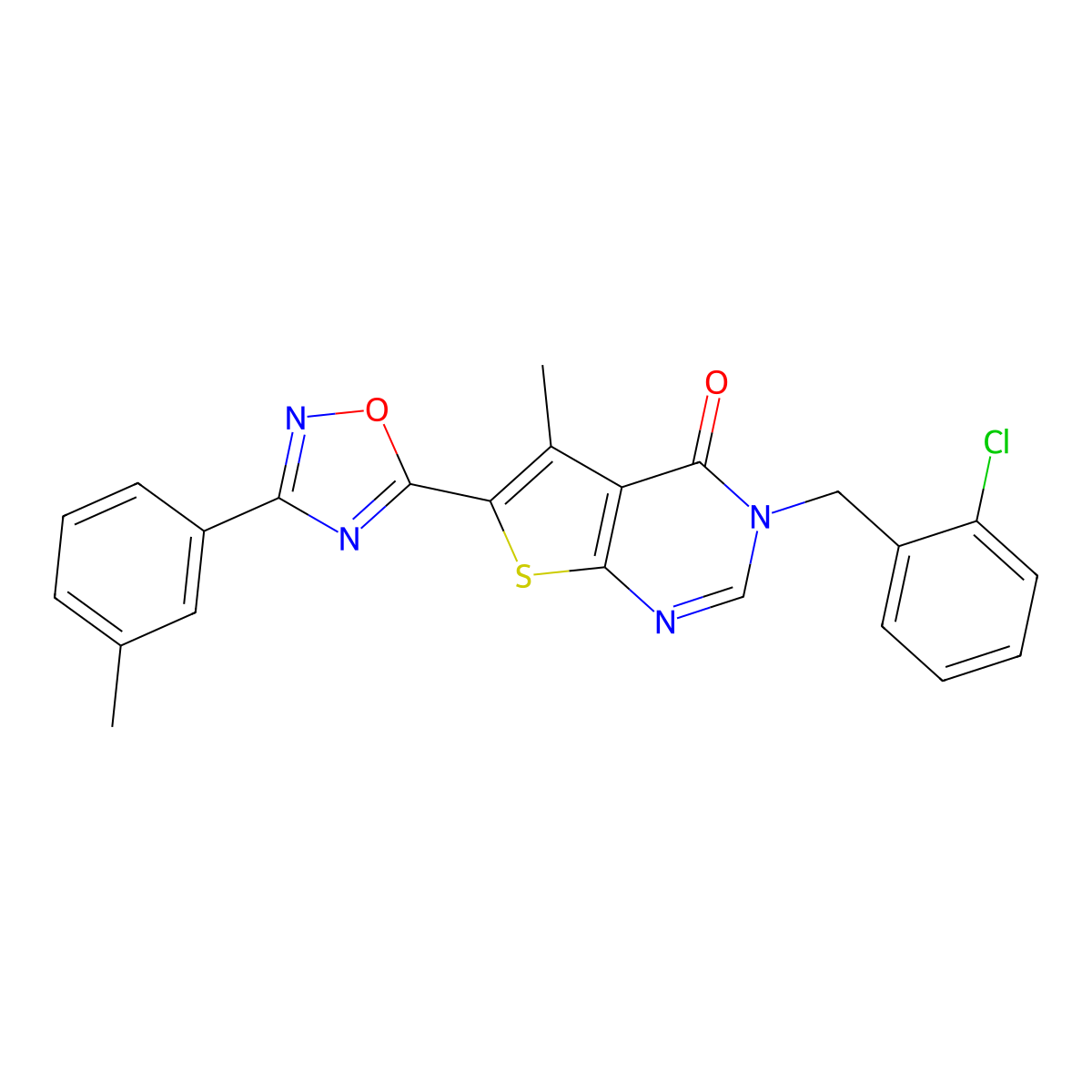3-(2-chlorobenzyl)-5-methyl-6-[3-(3-methylphenyl)-1,2,4-oxadiazol-5-yl]thieno[2,3-d]pyrimidin-4(3H)-one molecular structure, CAS 1326879-78-0
