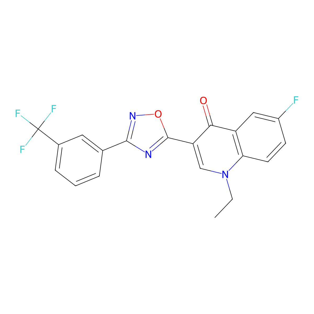 1-Ethyl-6-fluoro-3-{3-[3-(trifluoromethyl)phenyl]-1,2,4-oxadiazol-5-yl}-1,4-dihydroquinolin-4-one molecular structure, CAS 1326879-95-1