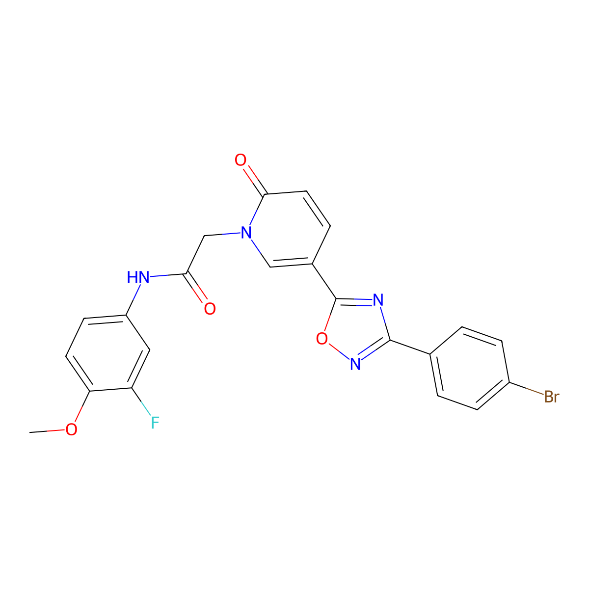 2-{5-[3-(4-bromophenyl)-1,2,4-oxadiazol-5-yl]-2-oxopyridin-1(2H)-yl}-N-(3-fluoro-4-methoxyphenyl)acetamide molecular structure, CAS 1326882-70-5