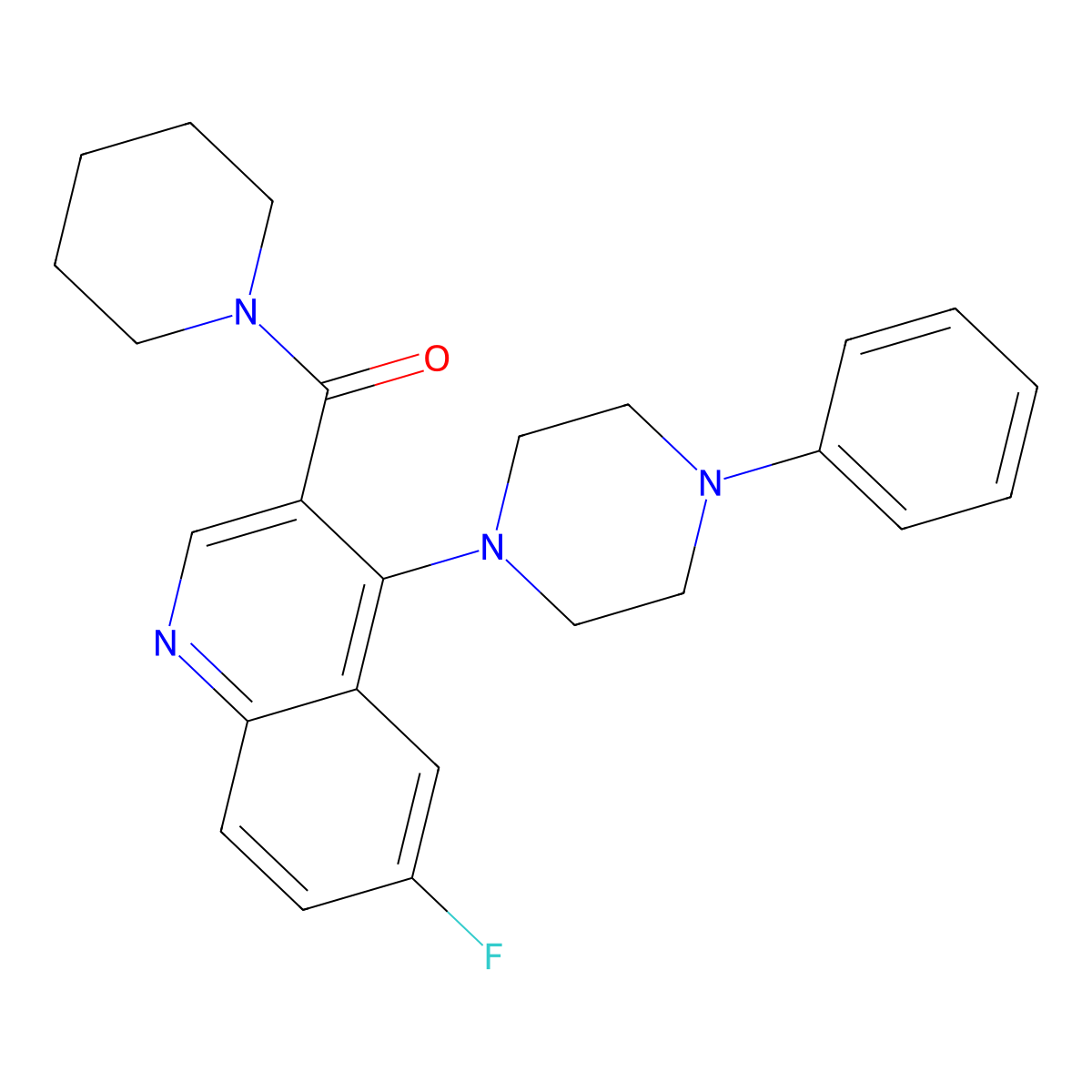 (6-Fluoro-4-(4-phenylpiperazin-1-yl)quinolin-3-yl)(piperidin-1-yl)methanone molecular structure, CAS 1326883-58-2