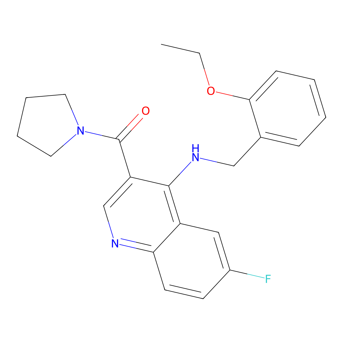 (4-((2-Ethoxybenzyl)amino)-6-fluoroquinolin-3-yl)(pyrrolidin-1-yl)methanone molecular structure, CAS 1326883-68-4
