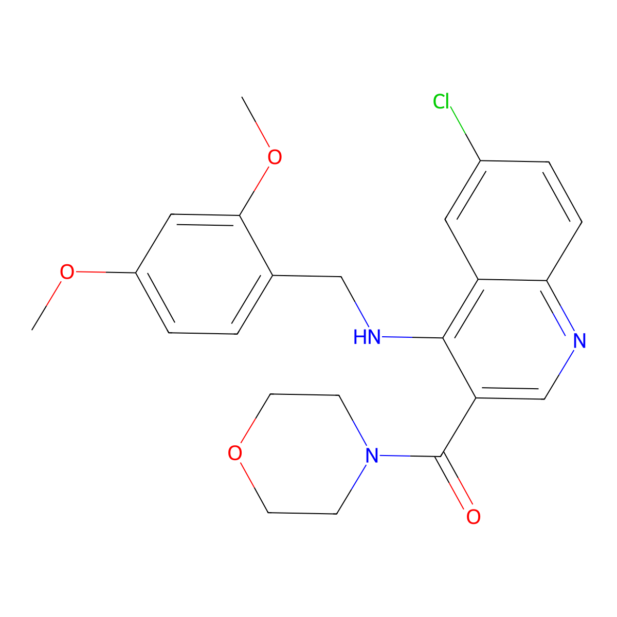 {6-Chloro-4-[(2,4-dimethoxybenzyl)amino]quinolin-3-yl}(morpholin-4-yl)methanone molecular structure, CAS 1326883-90-2
