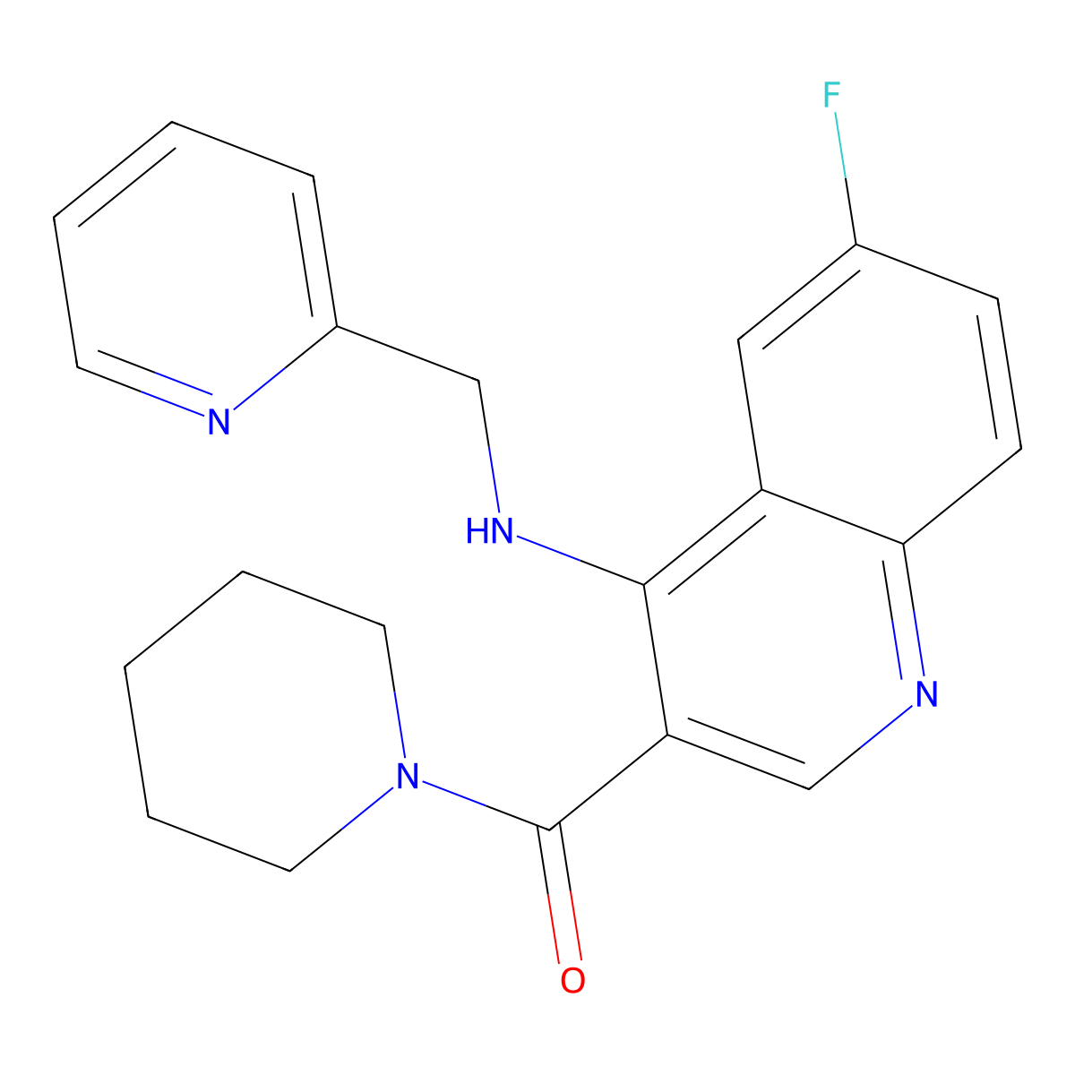 6-fluoro-3-(piperidine-1-carbonyl)-N-[(pyridin-2-yl)methyl]quinolin-4-amine molecular structure, CAS 1326883-95-7